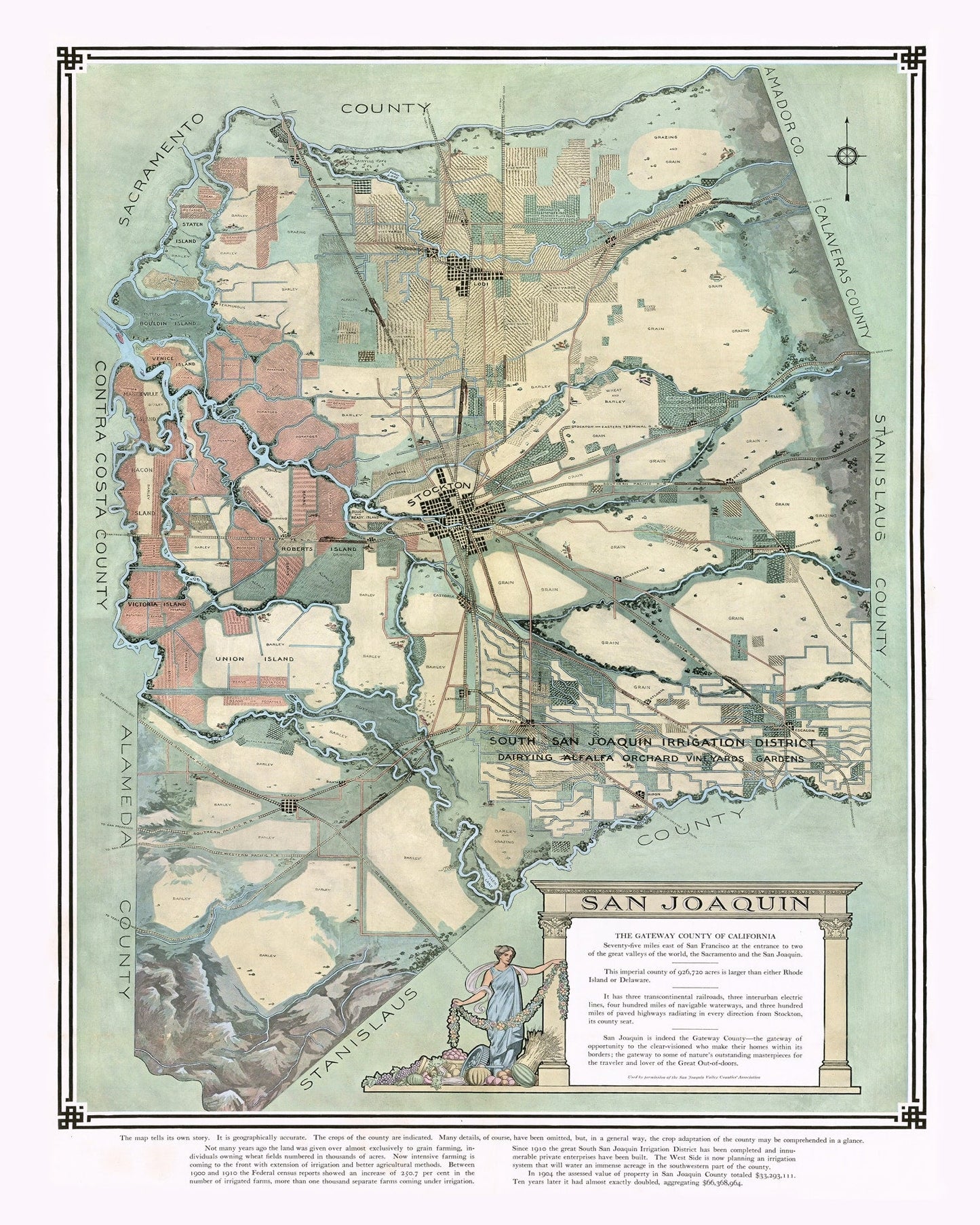 Vintage Map of San Joaquin, California, 1910 II