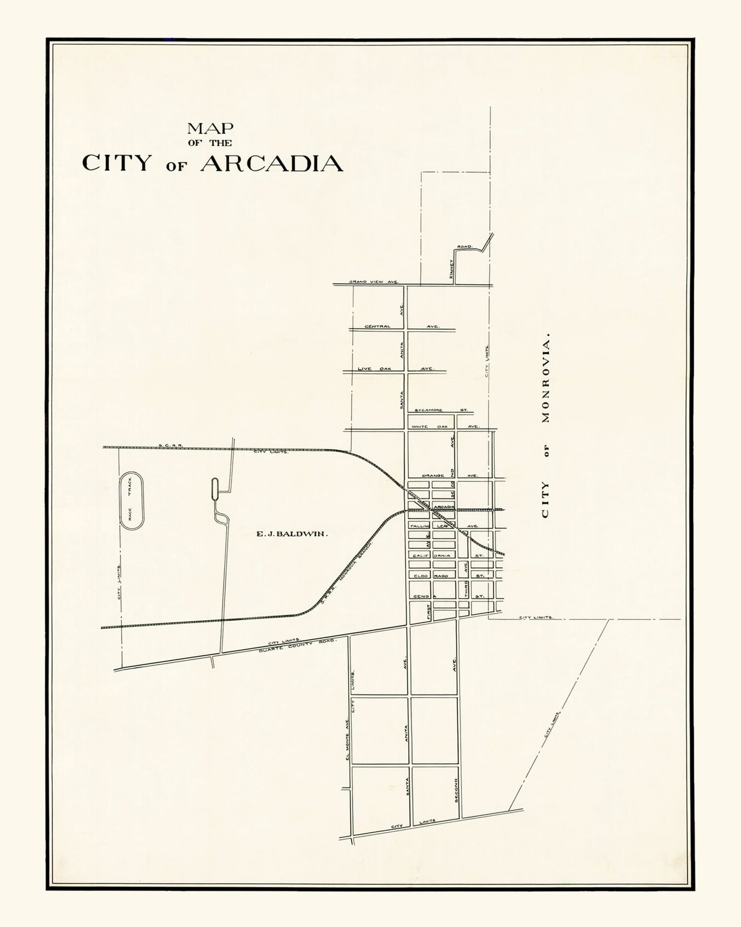 Vintage Map of Arcadia, California, 1910