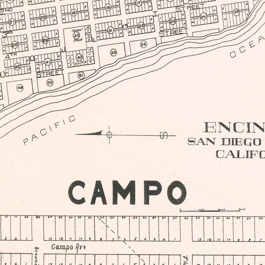 Vintage Map of Encinitas, California, 1912