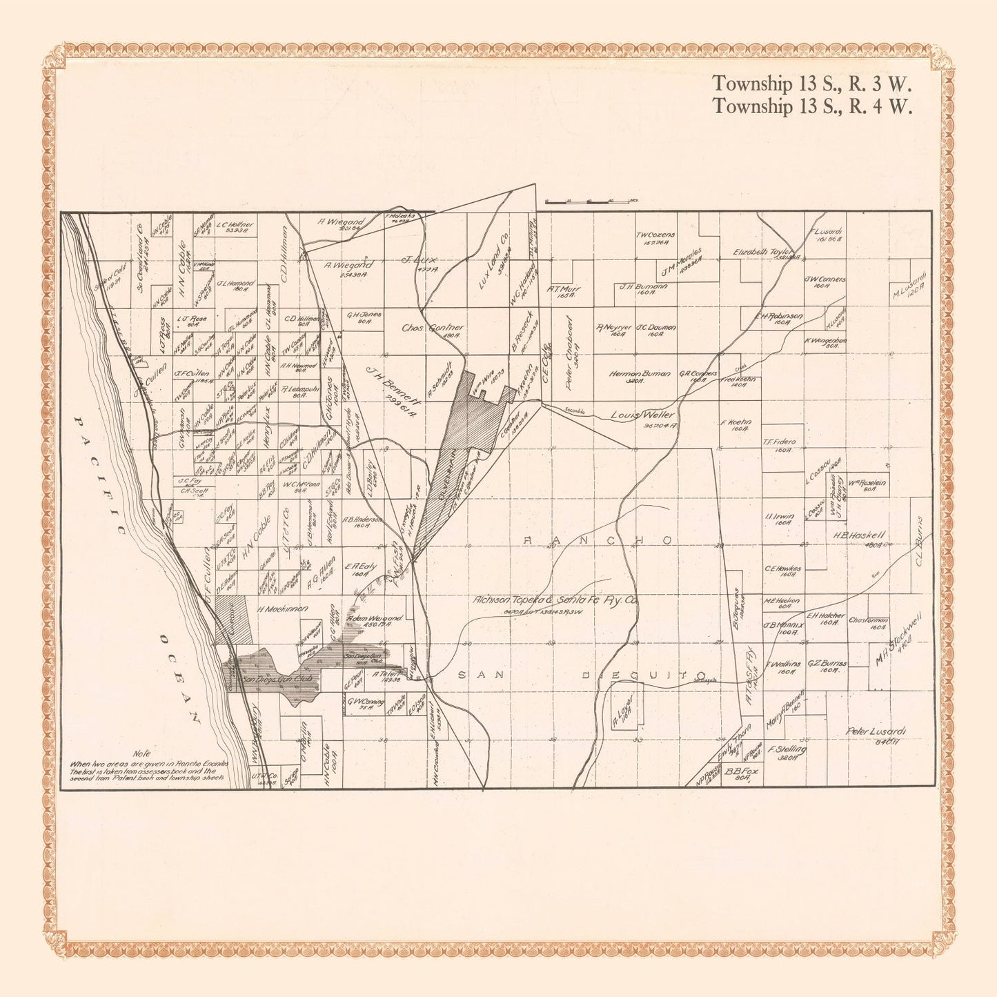 Vintage Map of Rancho Santa Fe, California, 1912