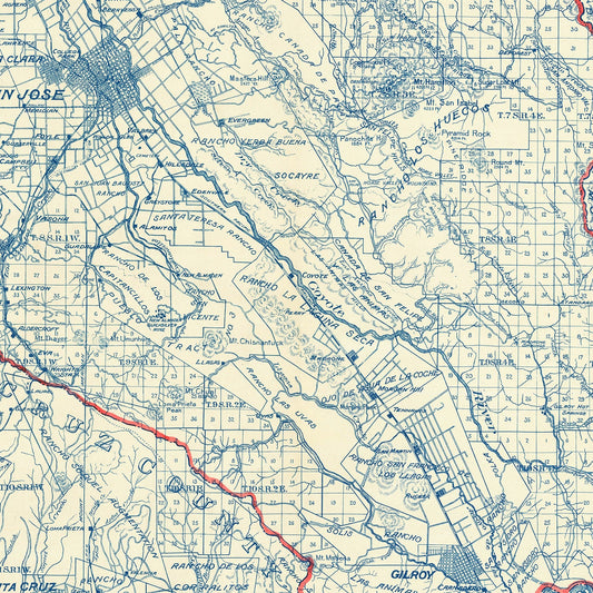 Vintage Map of Santa Clara County, California, 1913