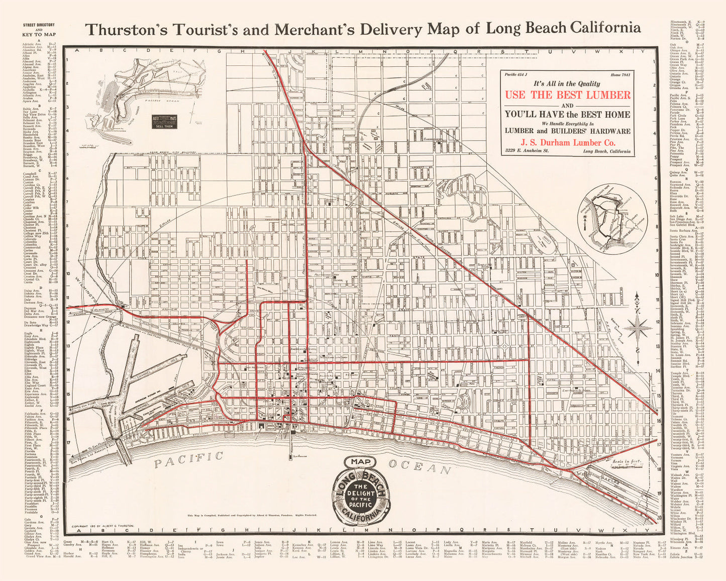 Vintage Map of Long Beach, California, 1913