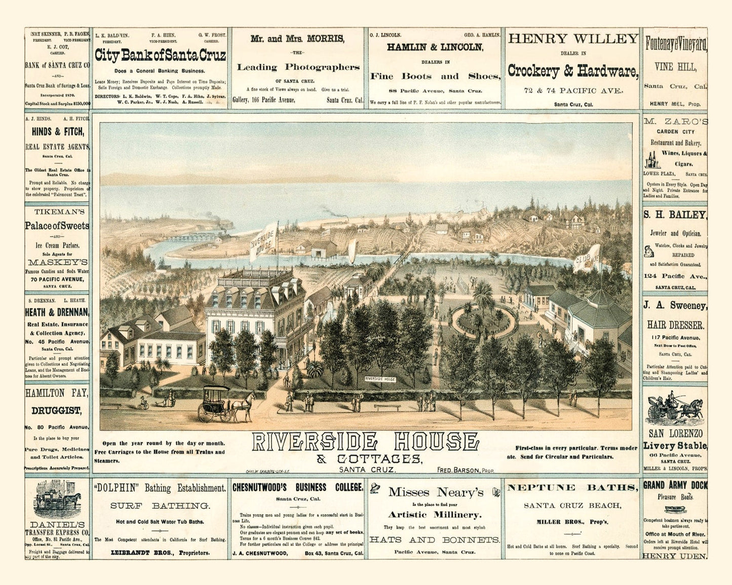 Vintage Map of Santa Cruz, California, 1878 (No. 2)