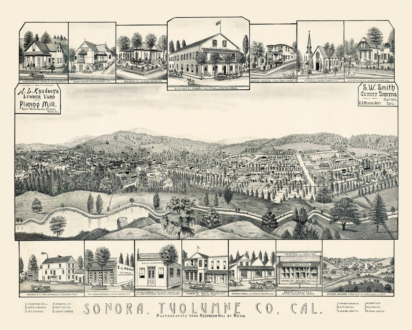 Vintage Map of Sonora, California, 1880