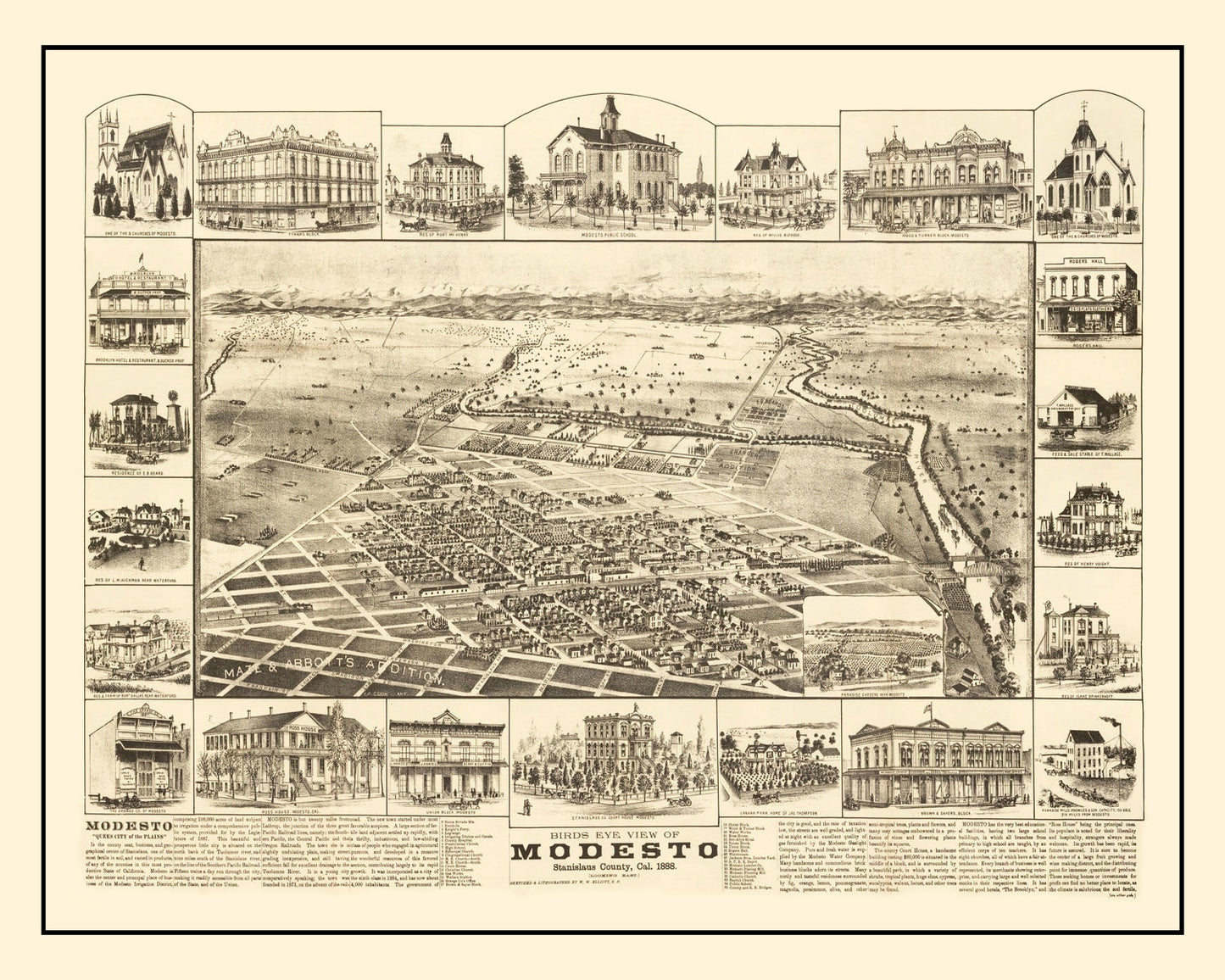 Vintage Map of Modesto, California, 1888 (v2)