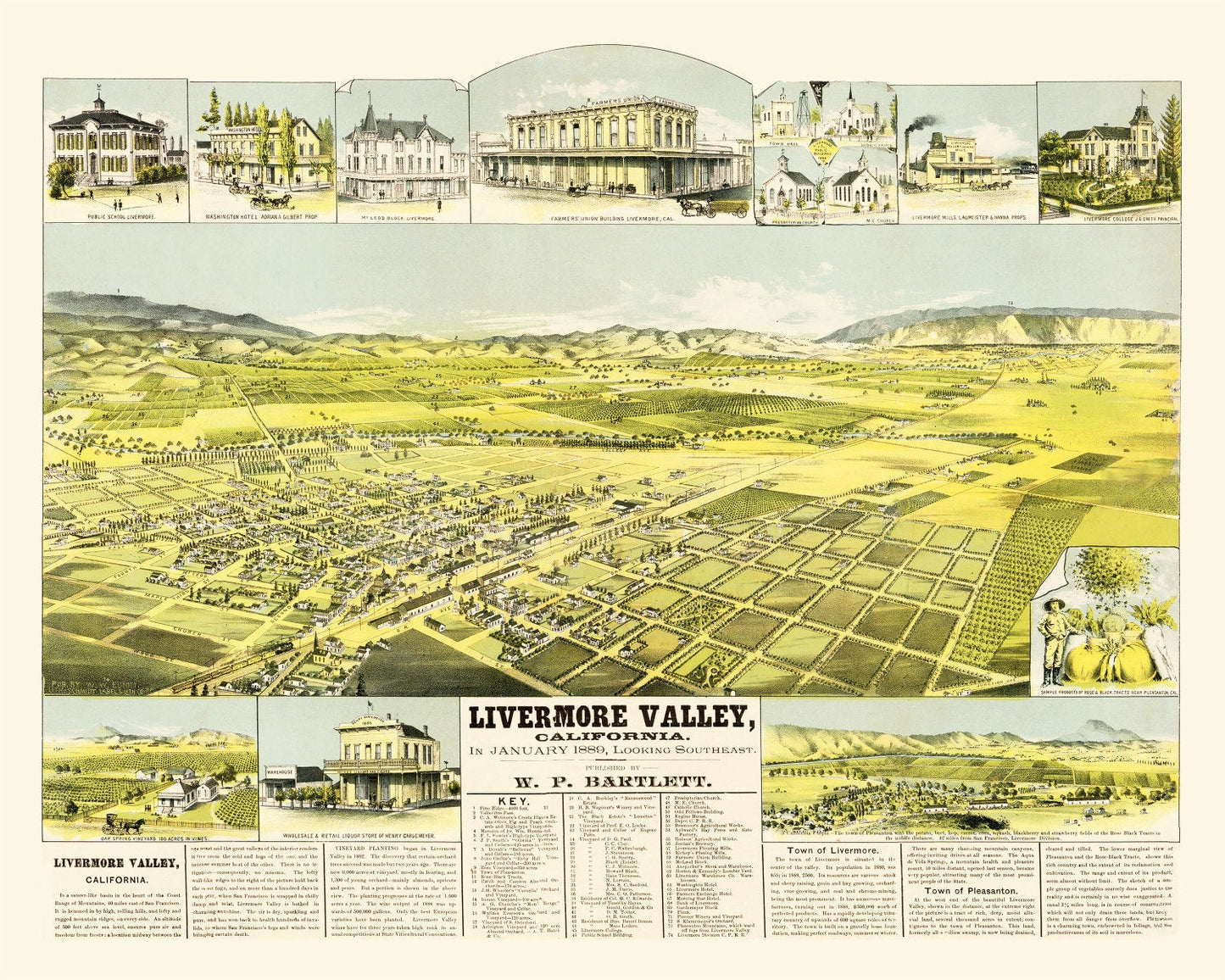 Vintage Map of Livermore, California, 1889