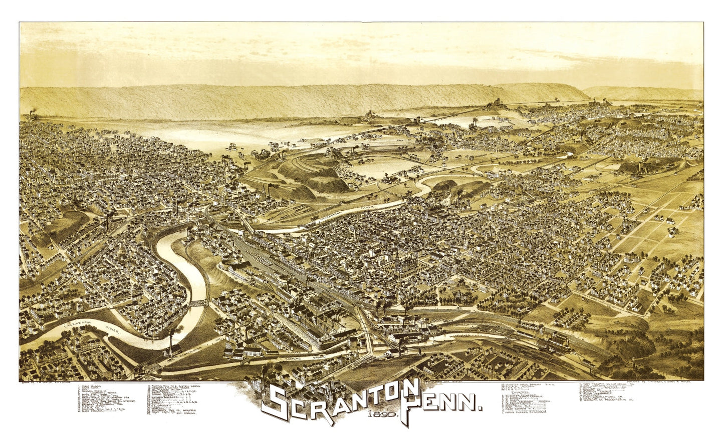 Vintage Map of Scranton, Pennsylvania, 1890