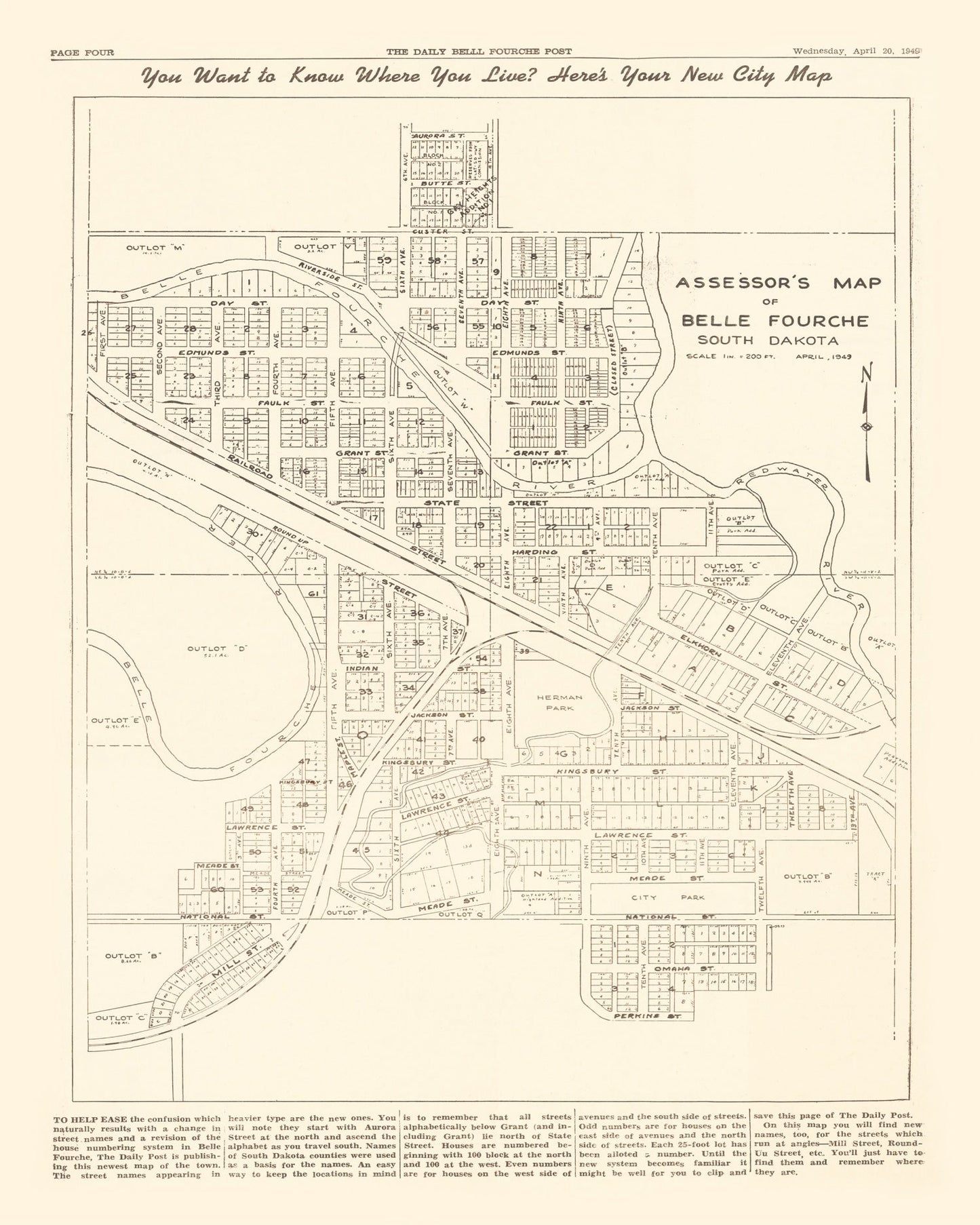 Vintage Map of Belle Fourche, South Dakota, 1949