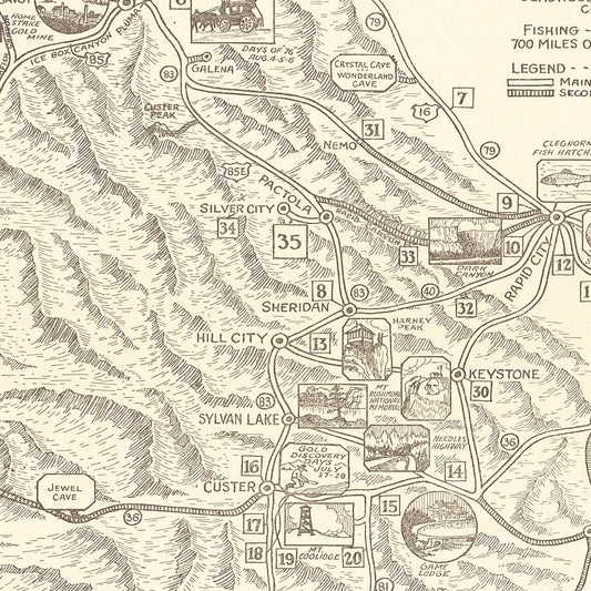 Vintage Map of the Black Hills, South Dakota, 1932