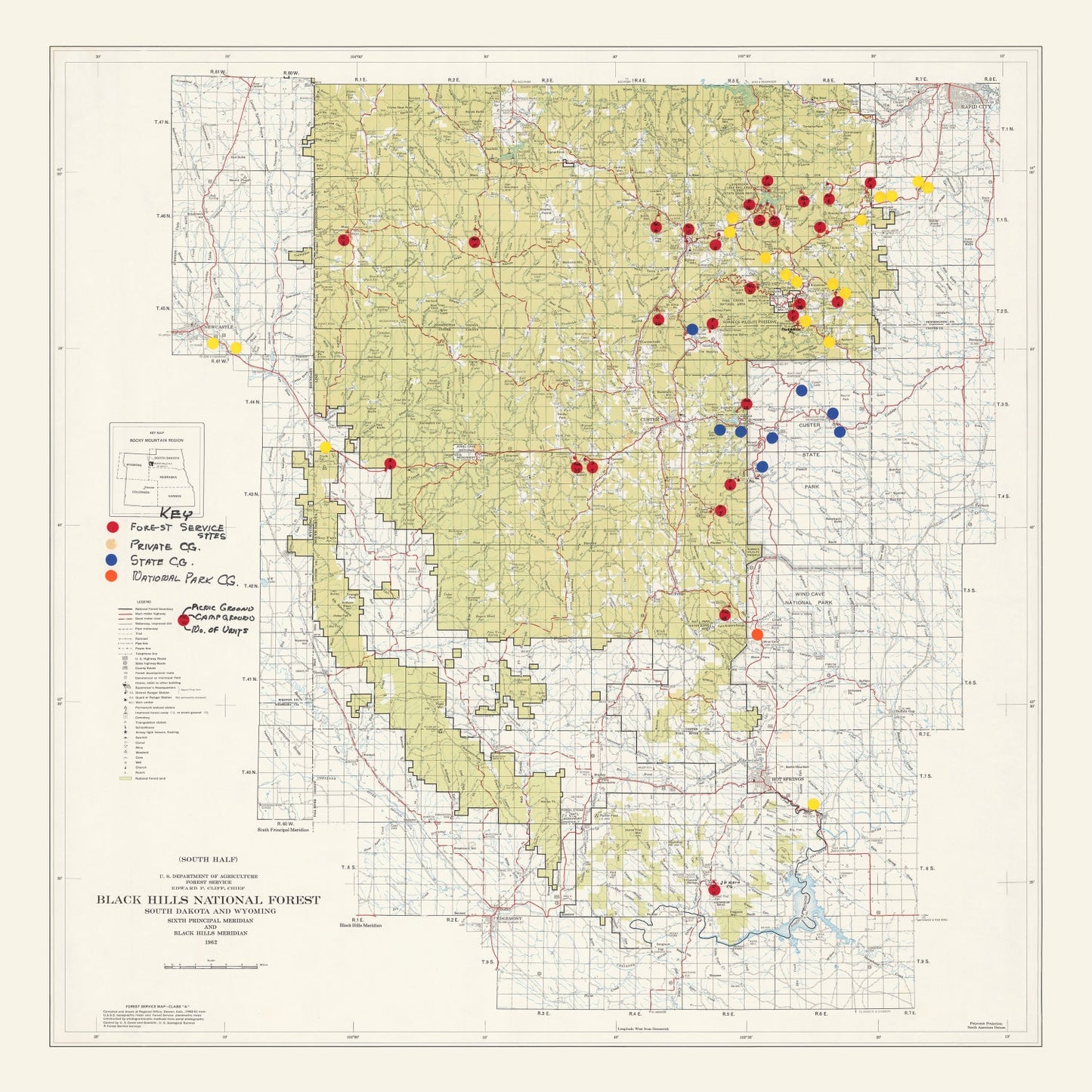 Vintage Black Hills National Forest Map, 1962