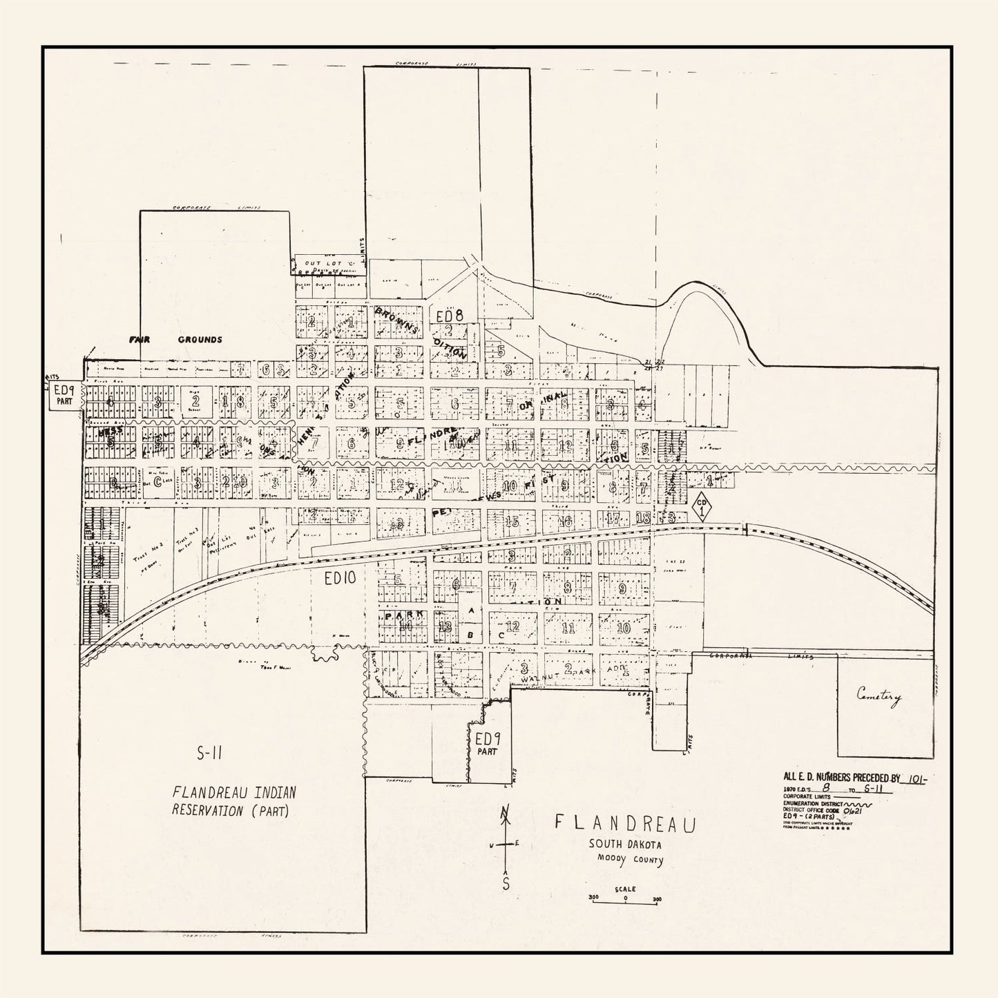 Vintage Map of Flandreau, South Dakota 1970