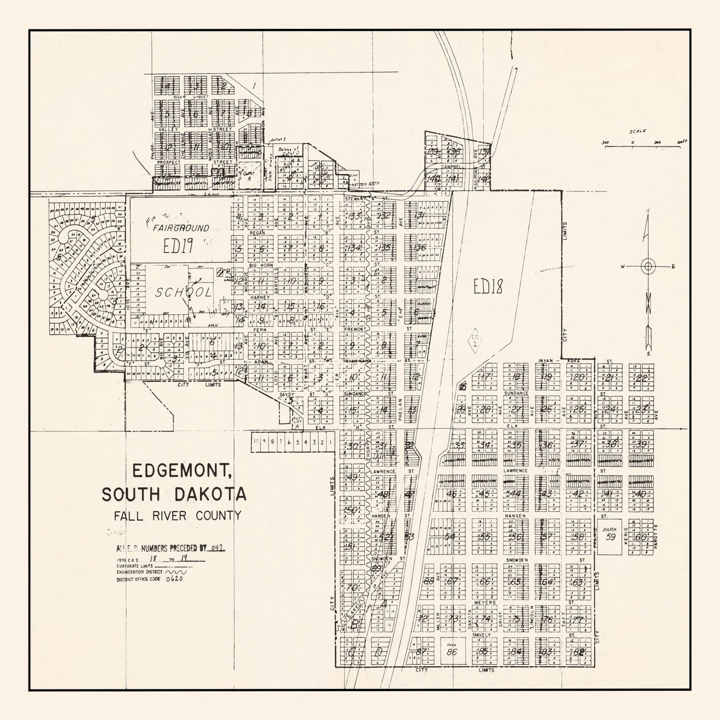 Vintage Map of Edgemont, South Dakota, 1970
