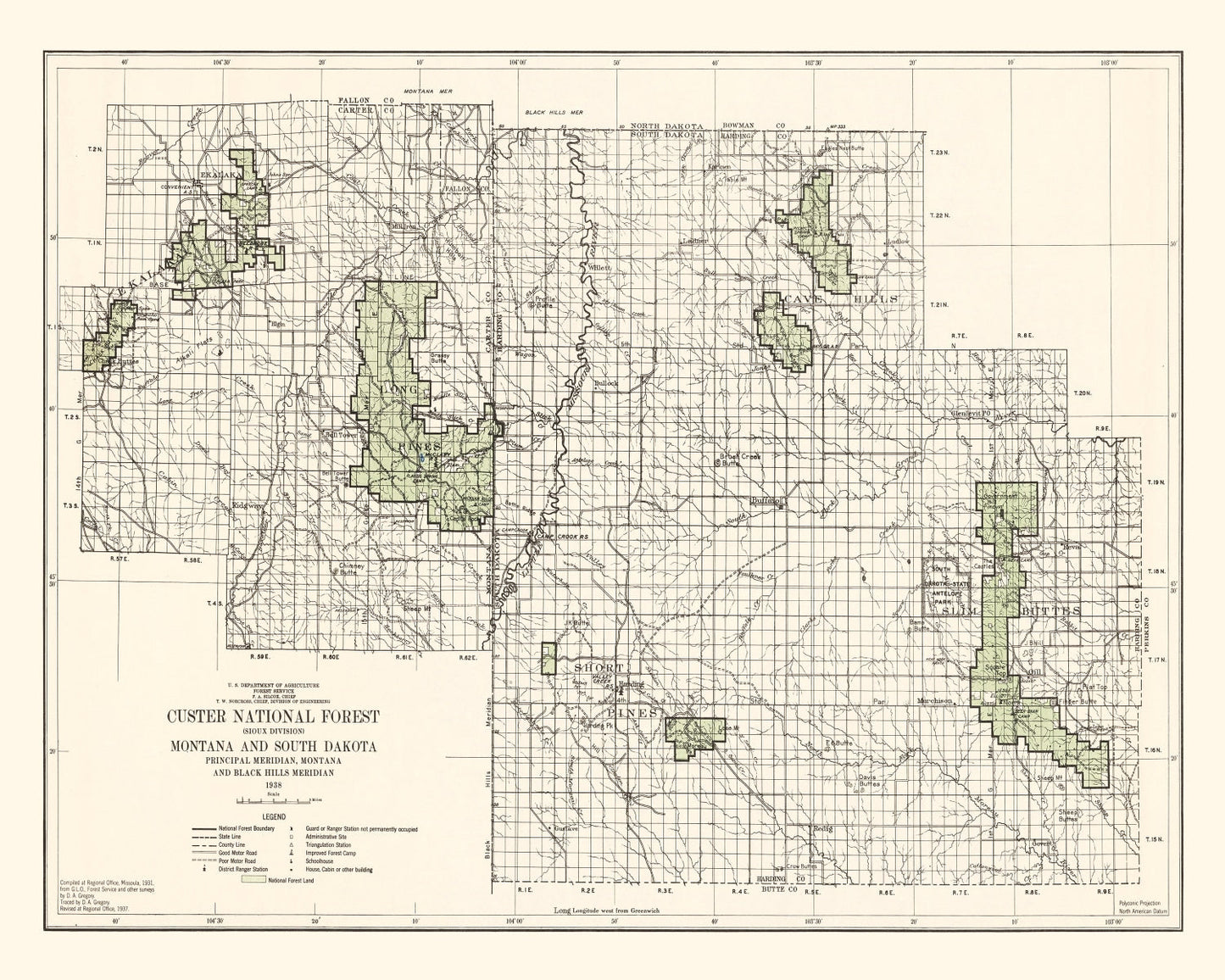 Vintage Custer National Forest Map, 1938