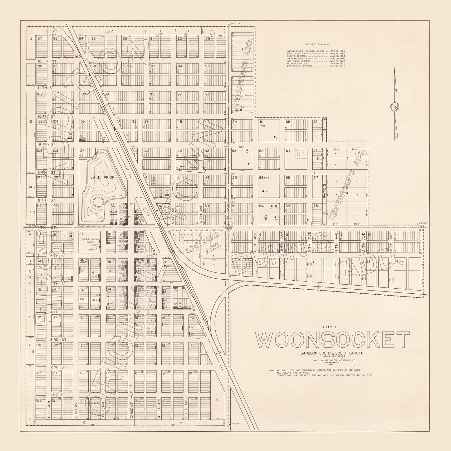 Vintage Map of Woonsocket, South Dakota, 1950
