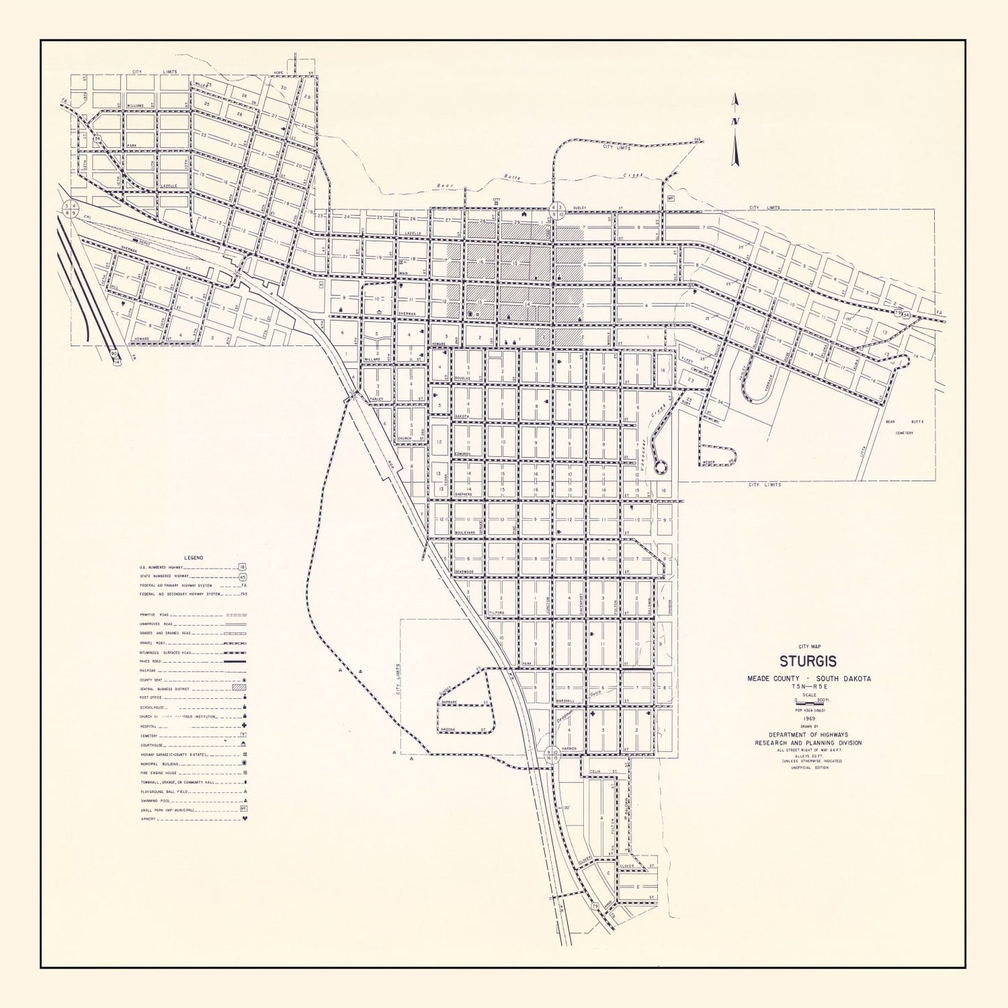 Vintage Map of Sturgis, South Dakota, 1969