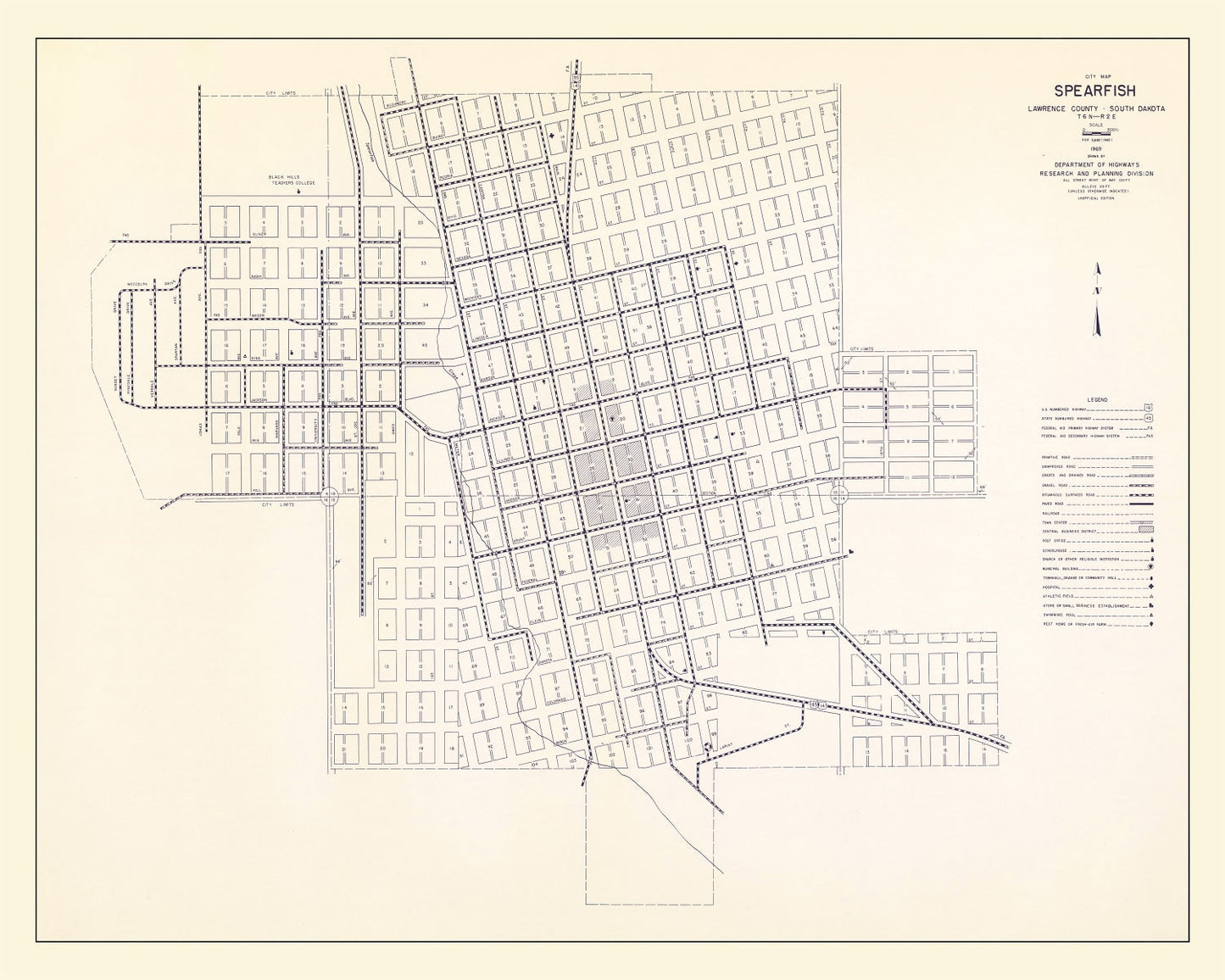 Vintage Map of Spearfish, South Dakota, 1969