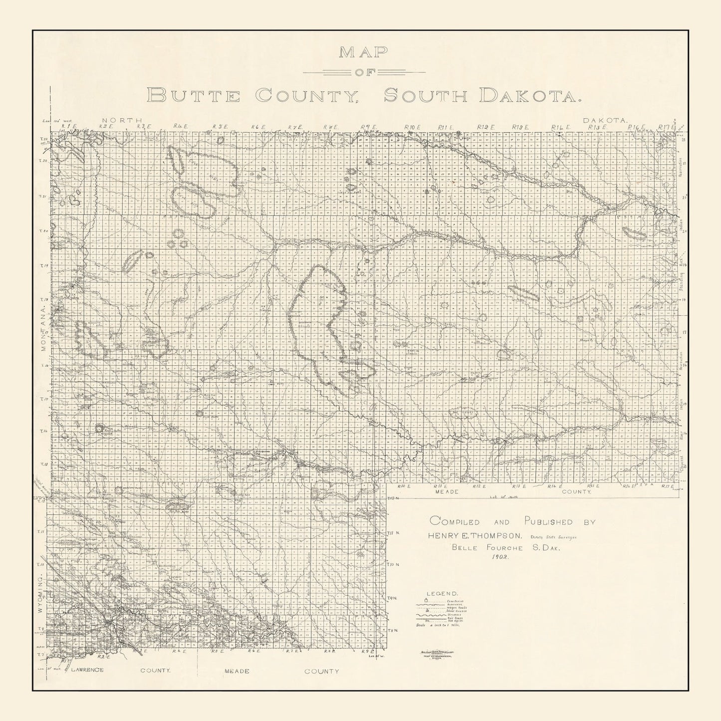 Vintage Map of Butte County, South Dakota, 1902