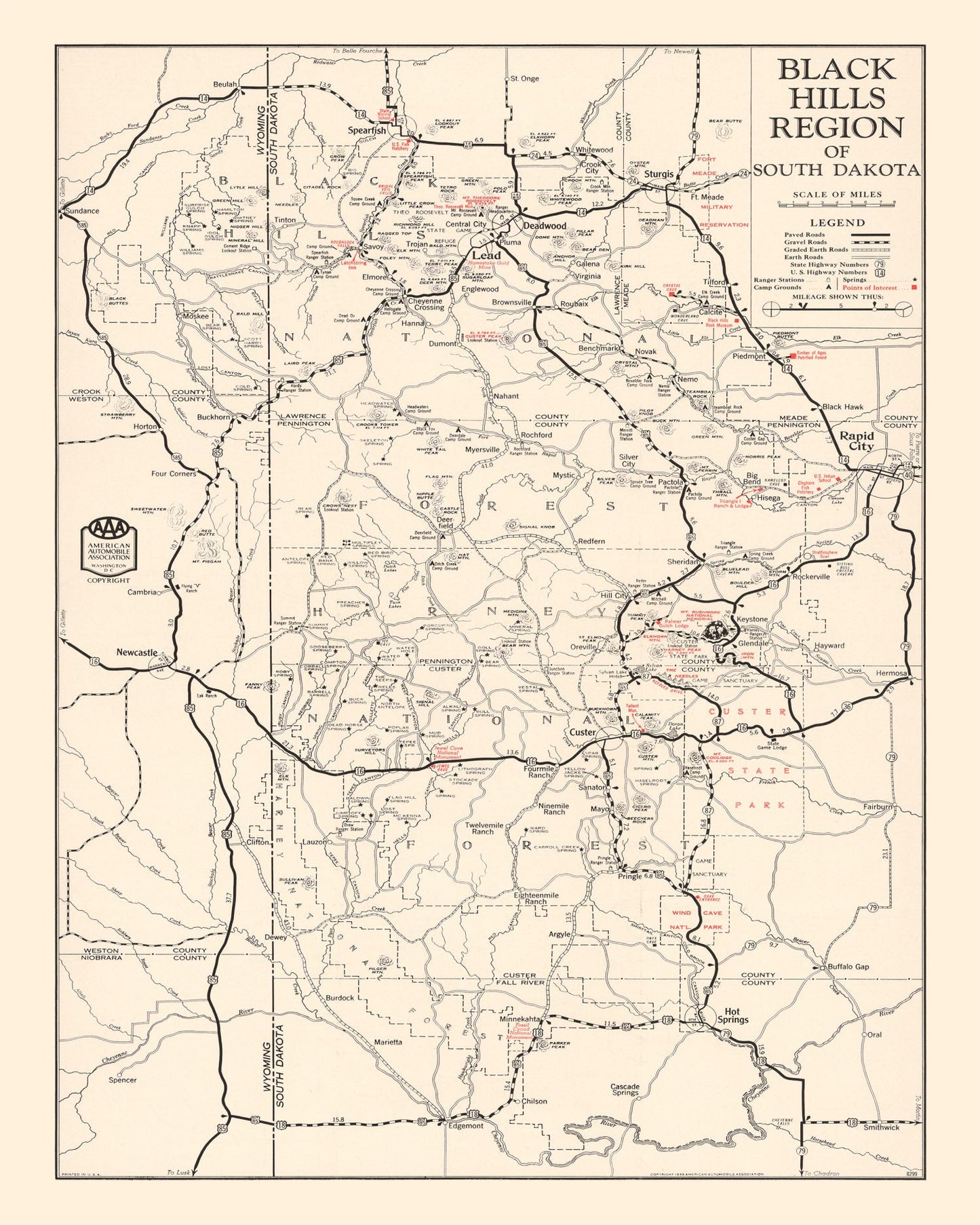 Vintage Map of the Black Hills, South Dakota, 1939