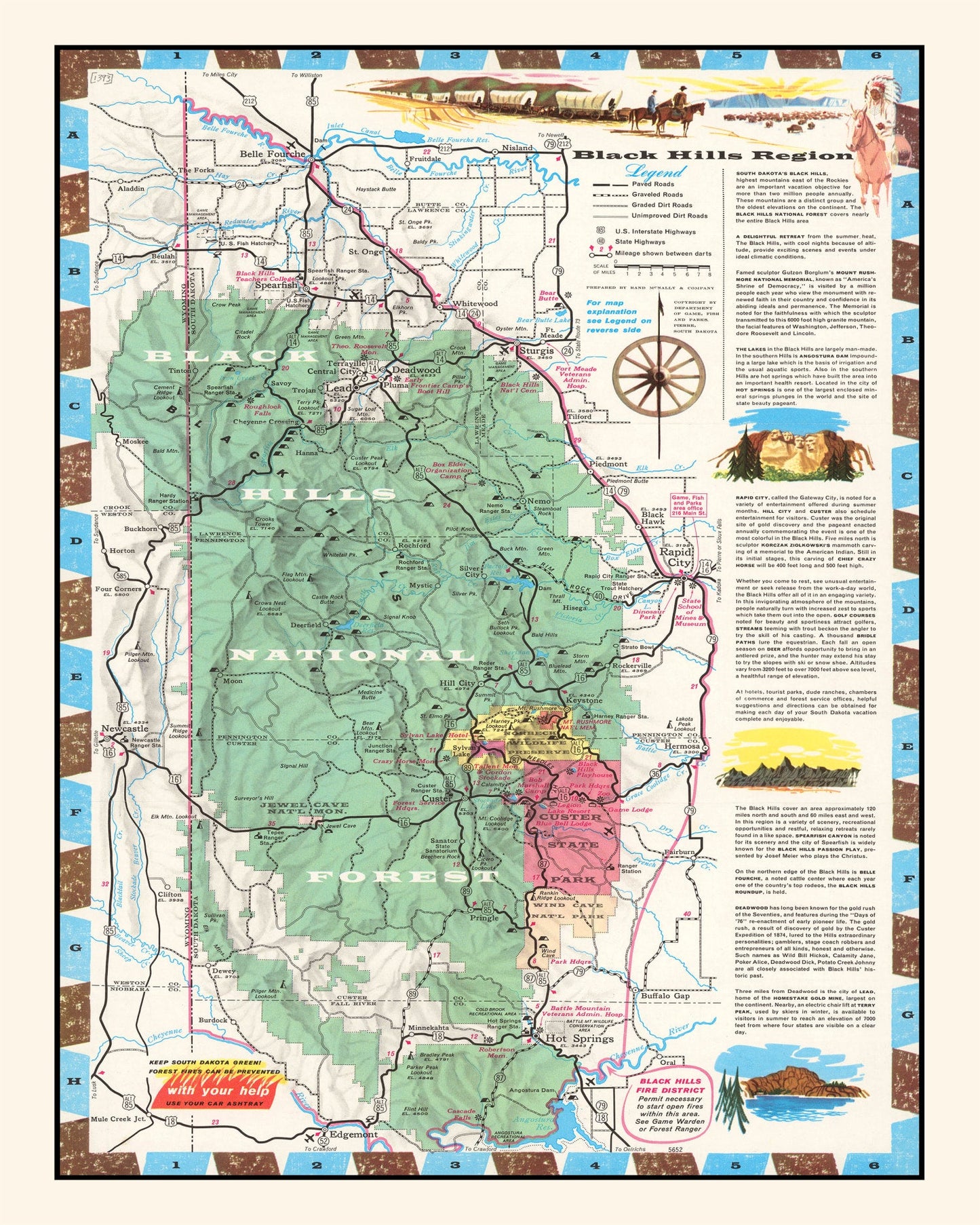 Vintage Map of the Black Hills, South Dakota, 1956