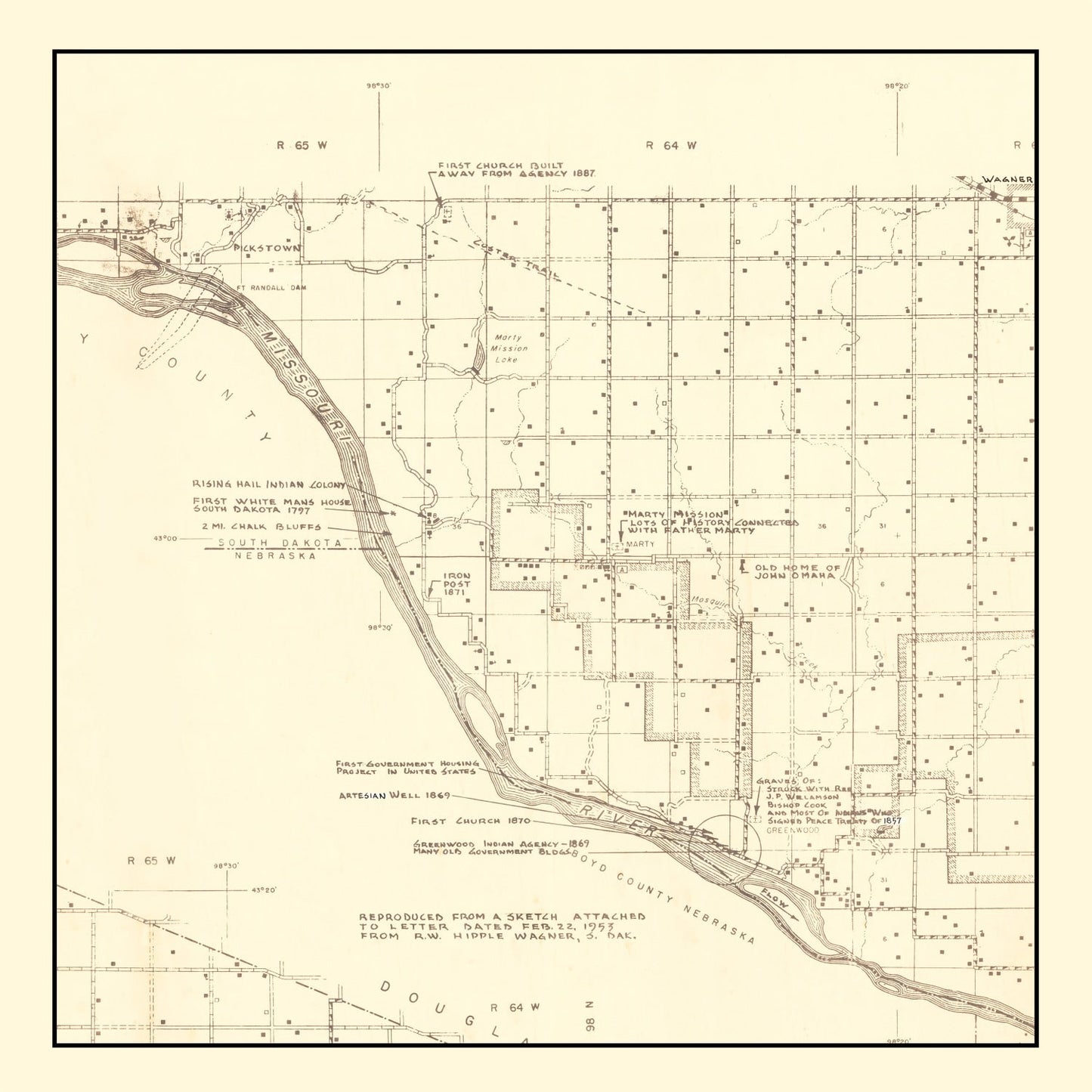 Vintage Map of Charles Mix County, South Dakota, 1953