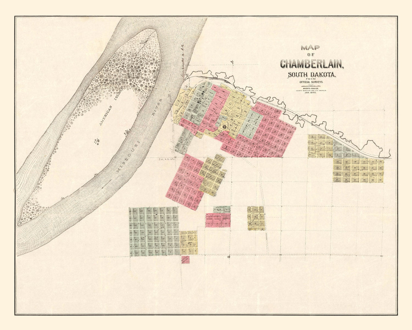 Vintage Map of Chamberlain, South Dakota, 1890