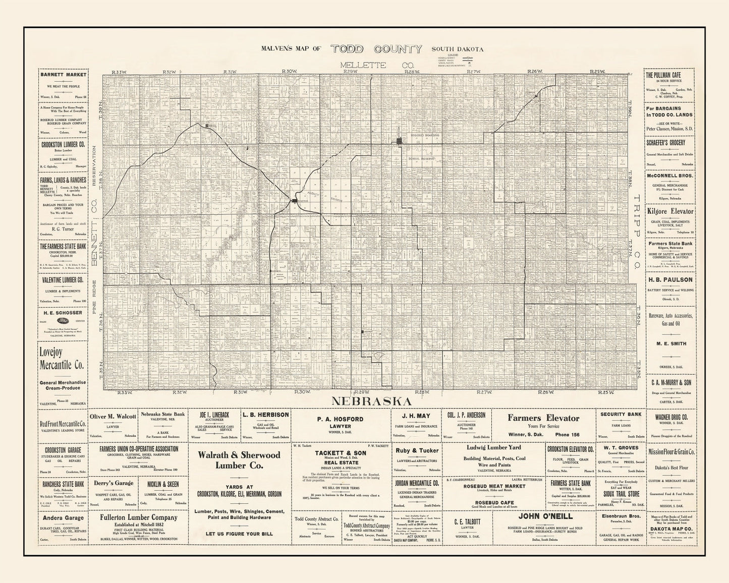 Vintage Map of Todd County, South Dakota, 1925