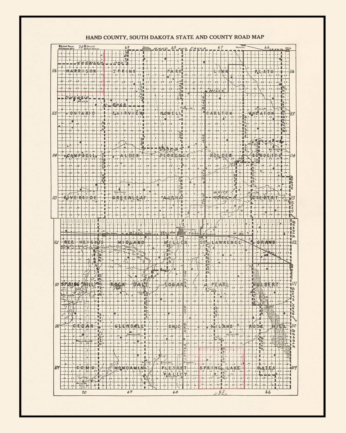 Vintage Map of Hand County, South Dakota, 1900