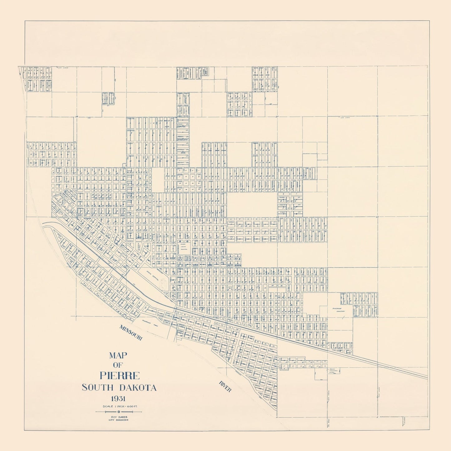Vintage Map of Pierre, South Dakota, 1931