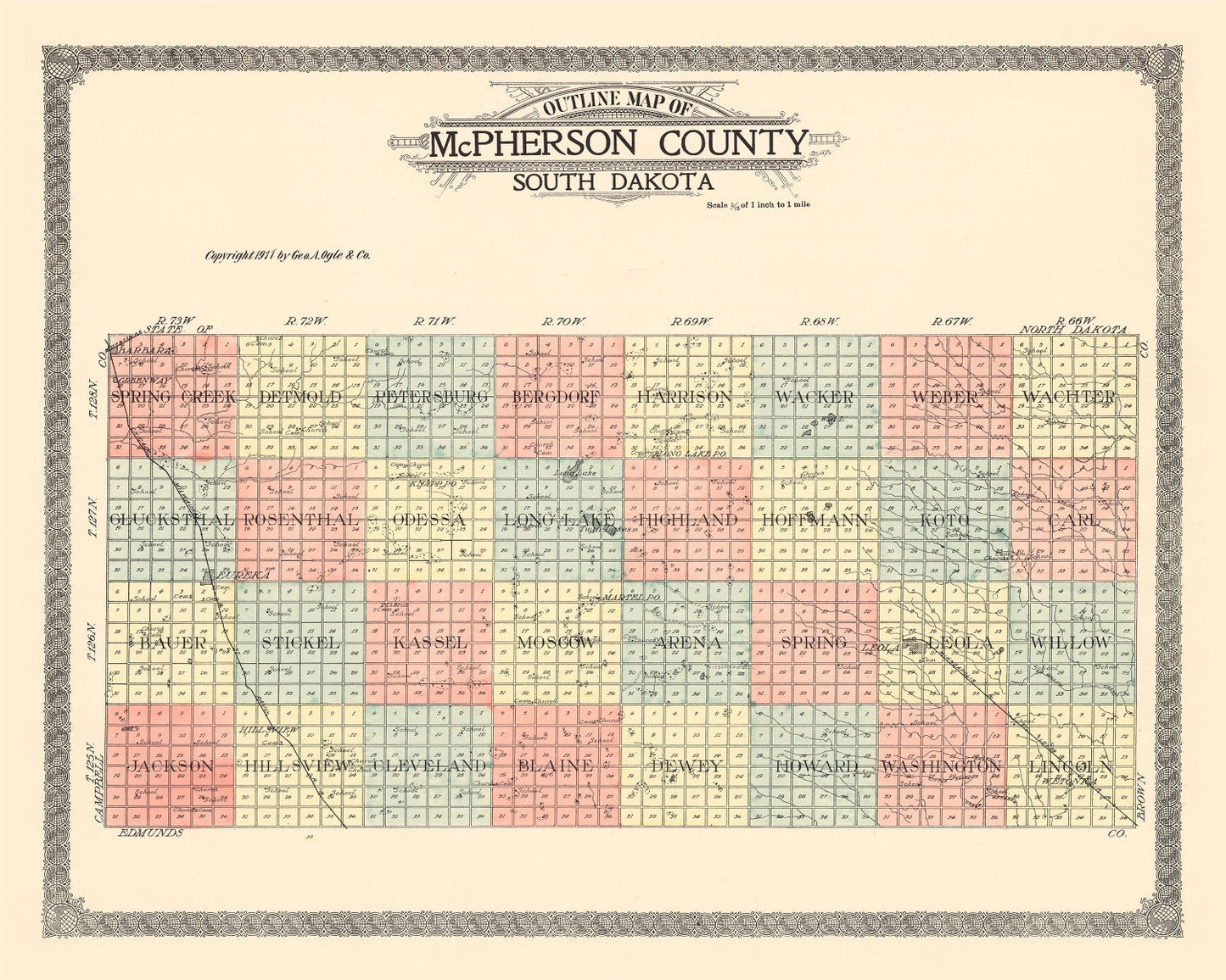 Vintage Map of McPherson County, South Dakota, 1911
