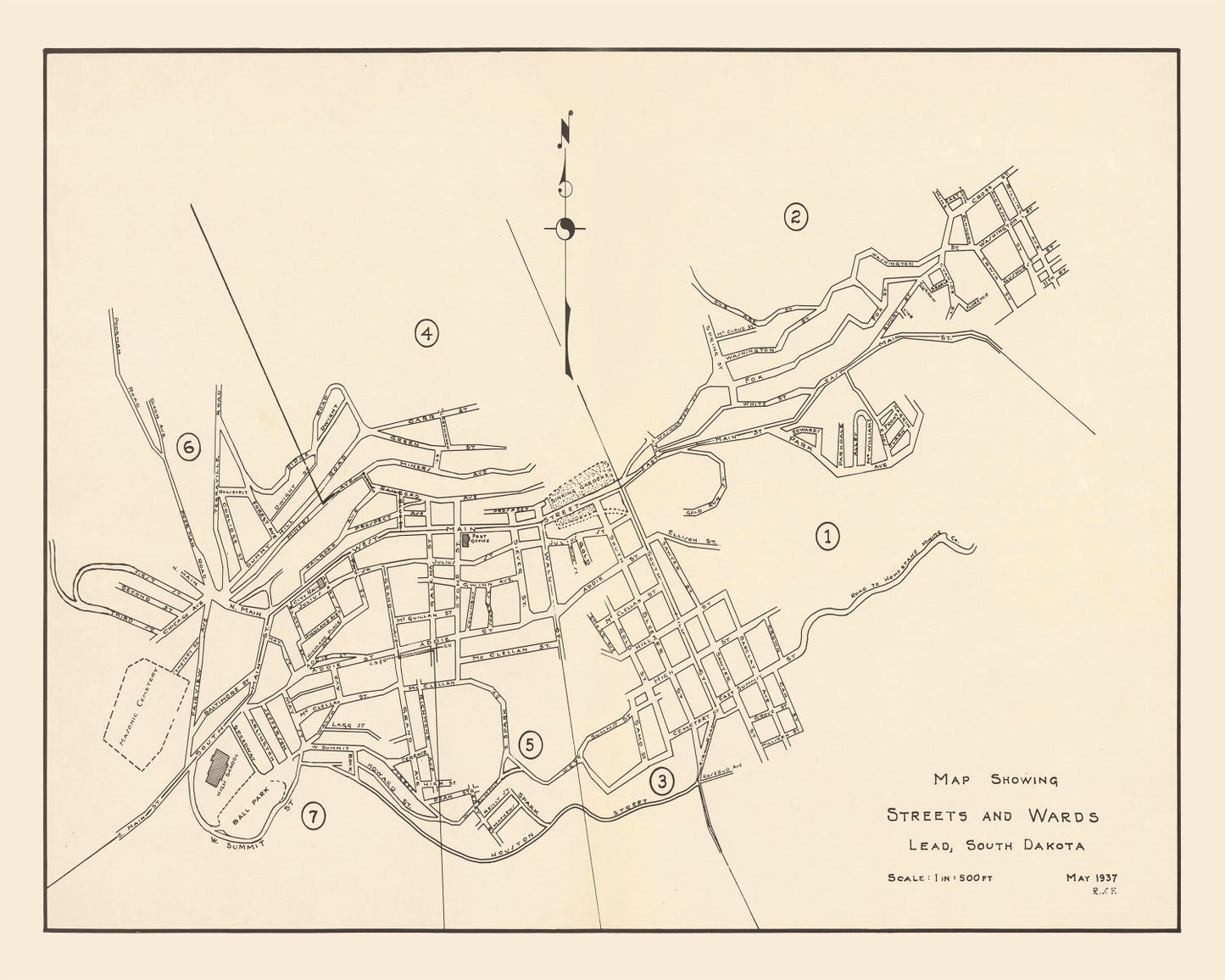 Vintage Map of Lead, South Dakota, 1937