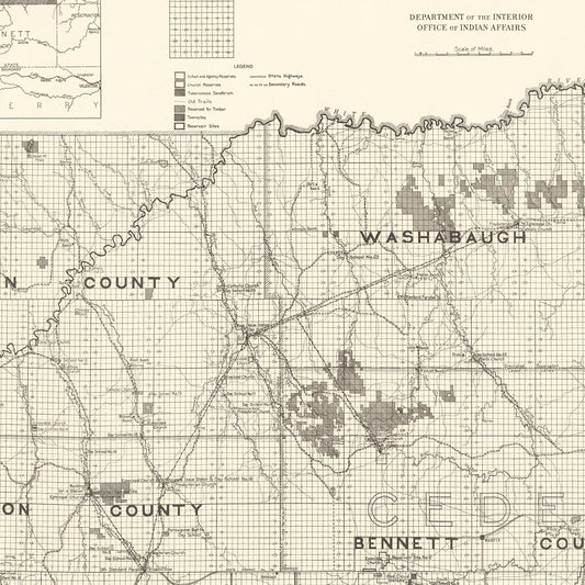 Vintage Pine Ridge Indian Reservation Map, 1914