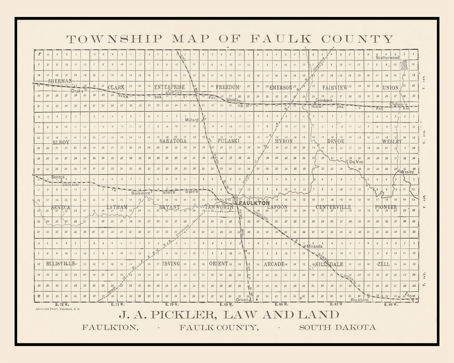 Vintage Map of Faulk County, SD, 1900 - Faulkton, Cresbard