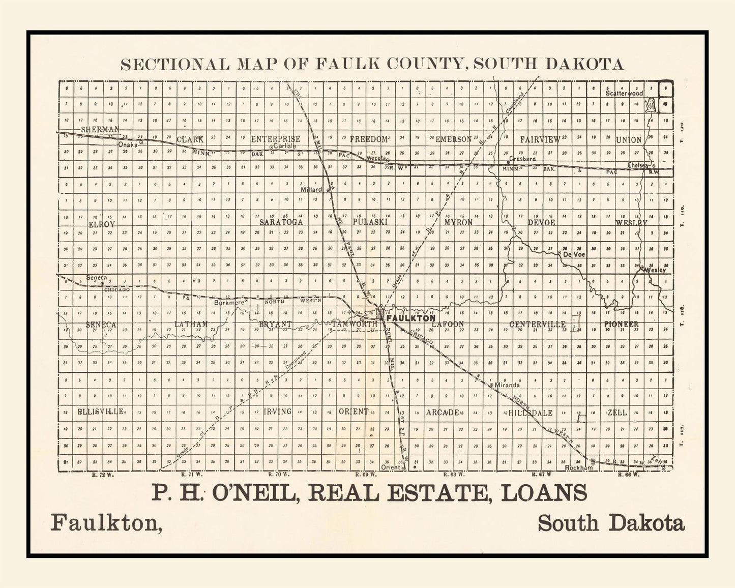 Vintage Map of Faulk County, South Dakota, 1901