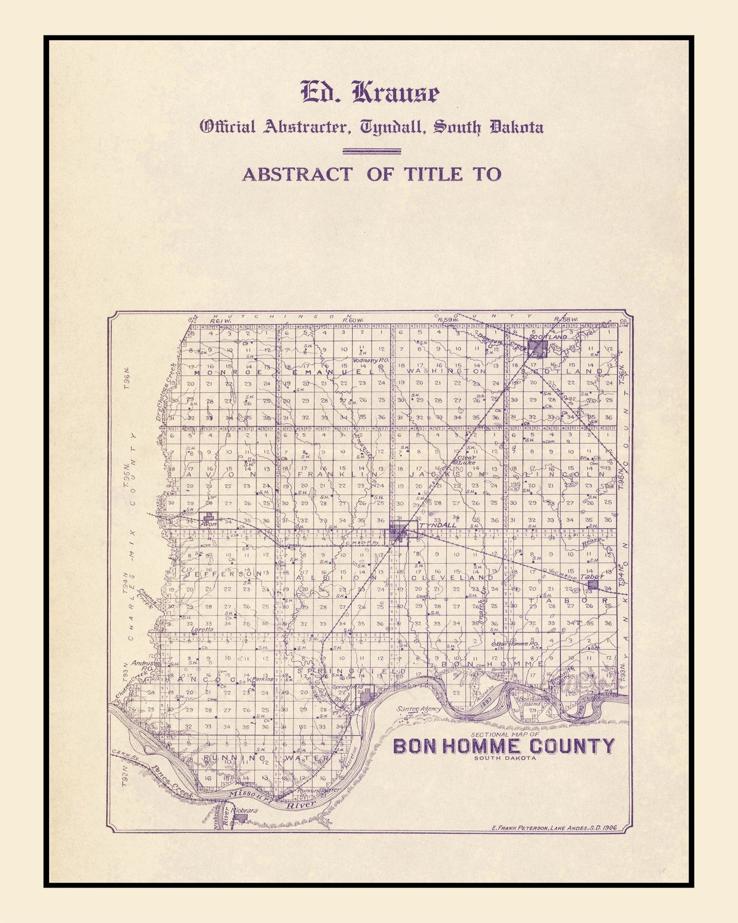 Vintage Map of Bon Homme County, South Dakota, 1906