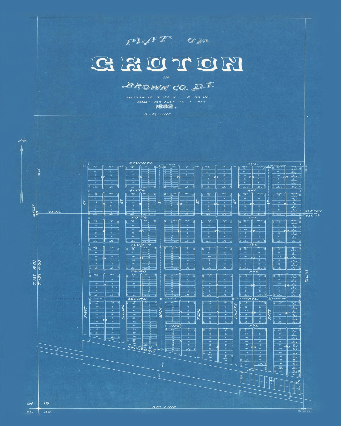 Vintage Map of Groton, South Dakota, 1882
