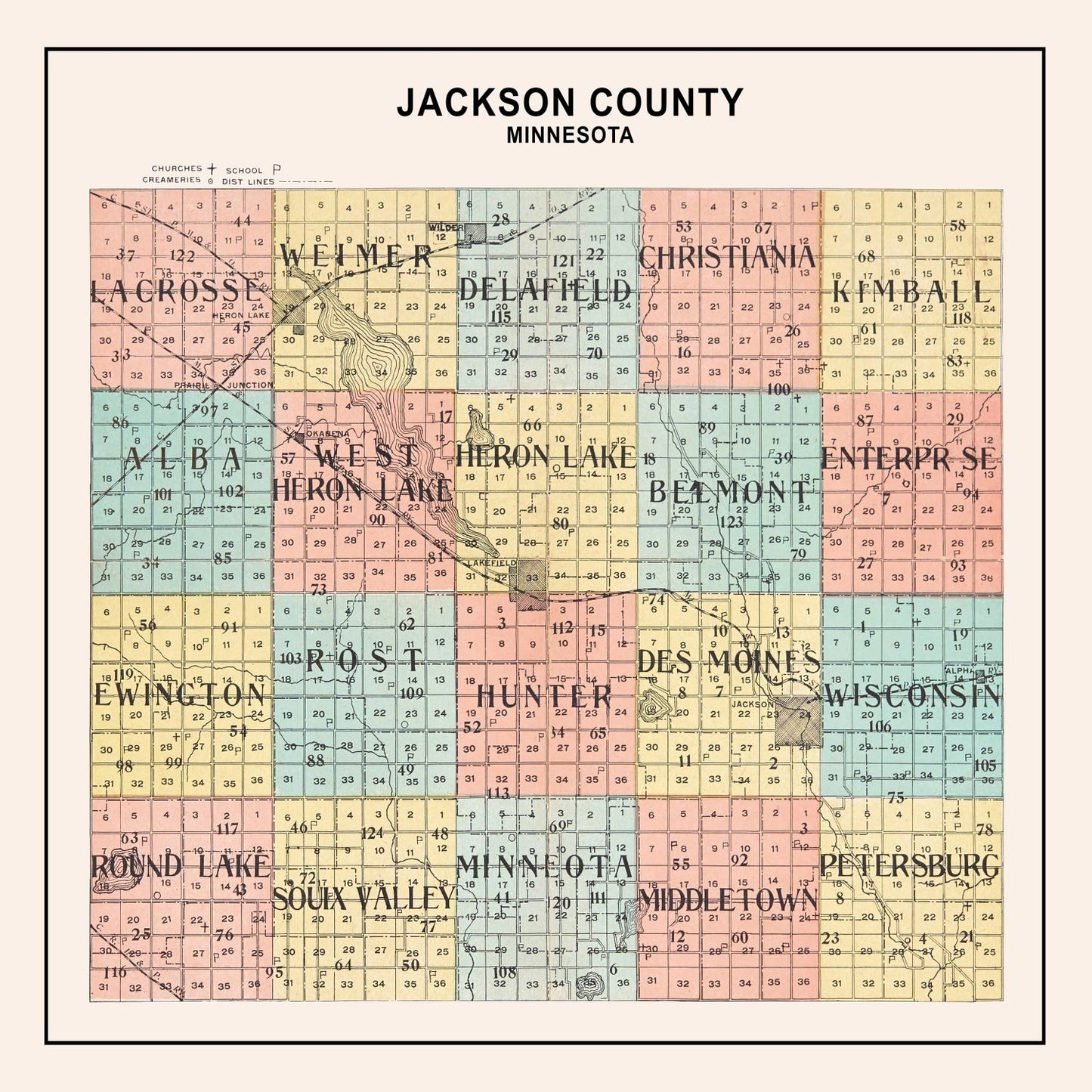 Vintage Map of Jackson County, Minnesota, 1907