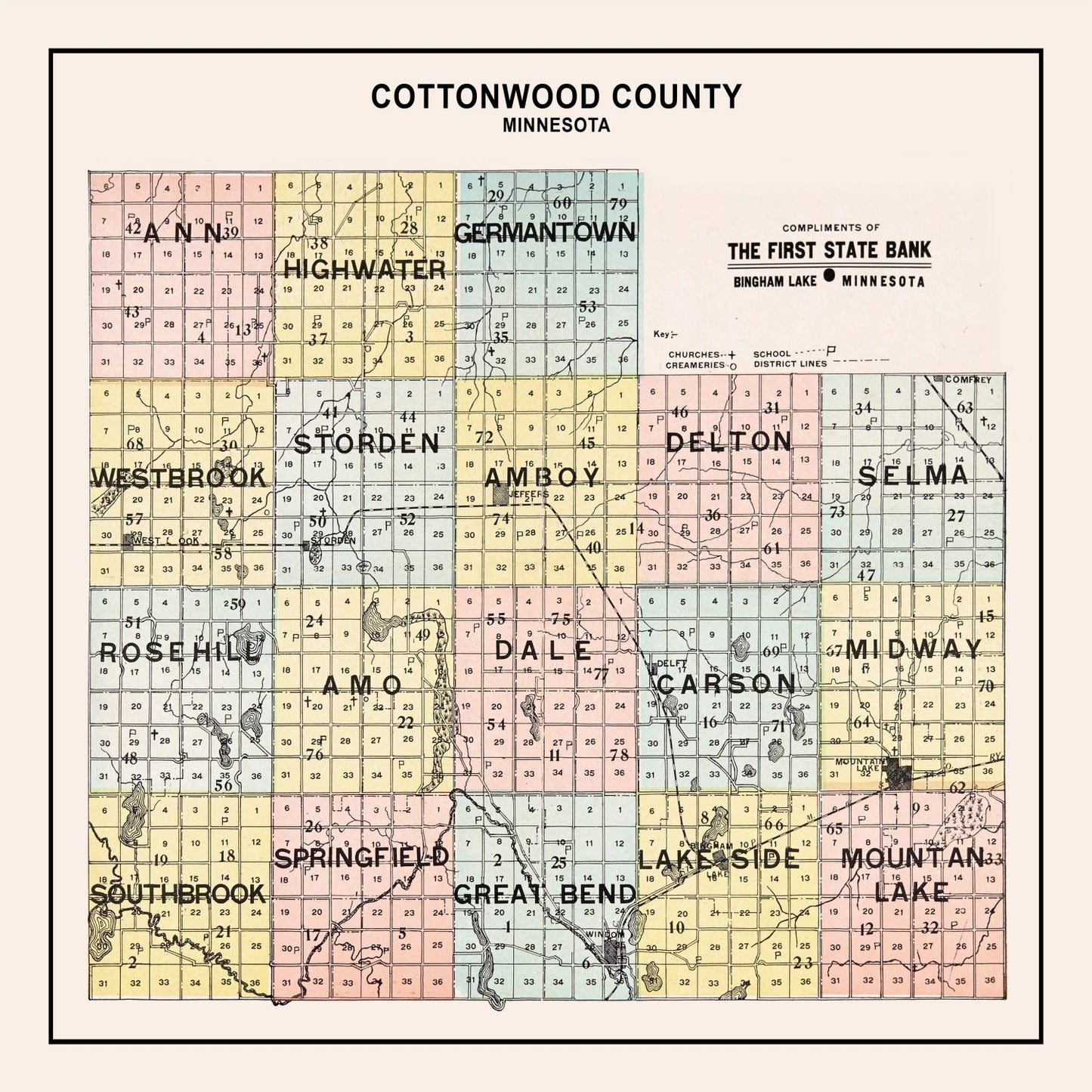 Vintage Map of Cottonwood County, Minnesota 1907