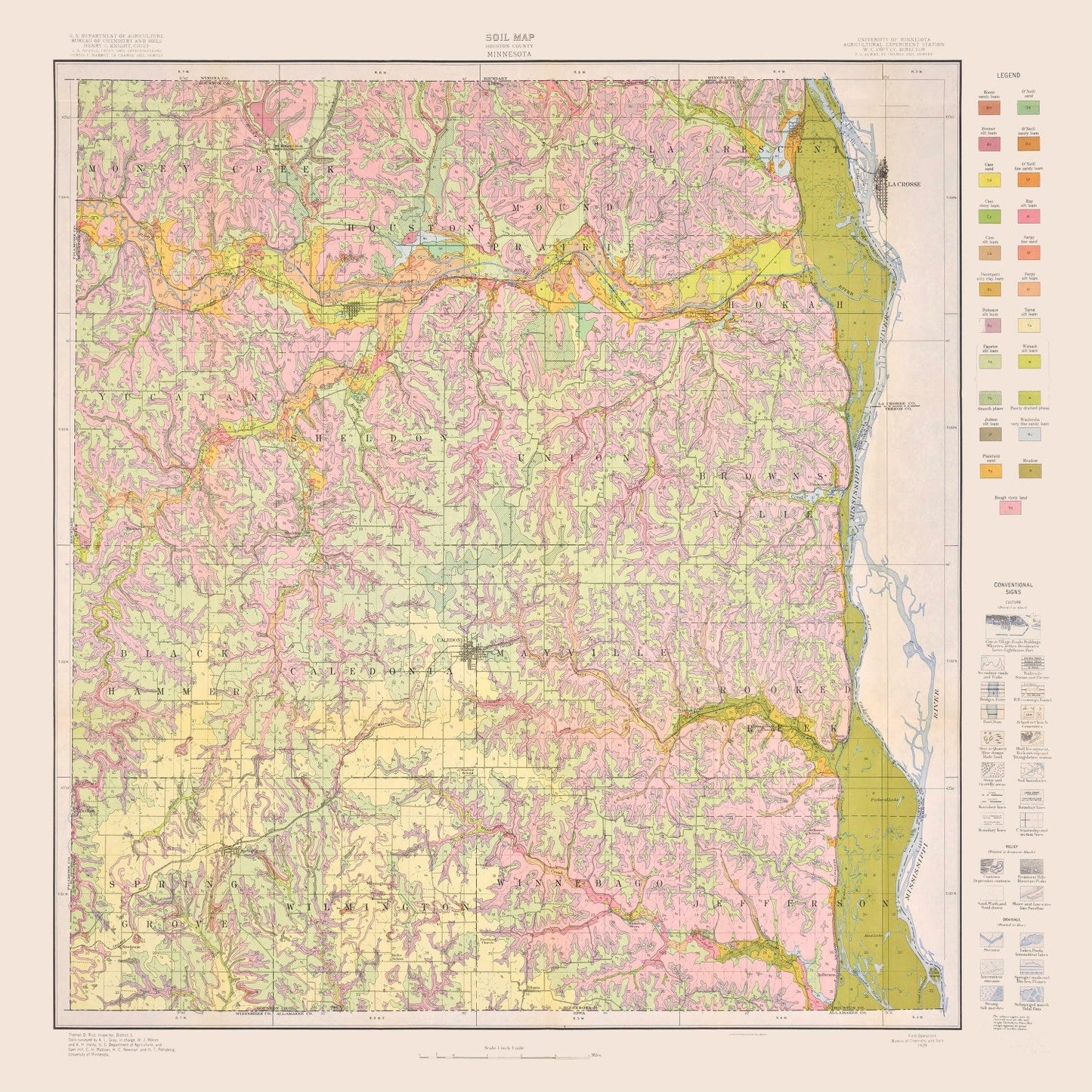 Vintage Map of Houston County, Minnesota, 1929
