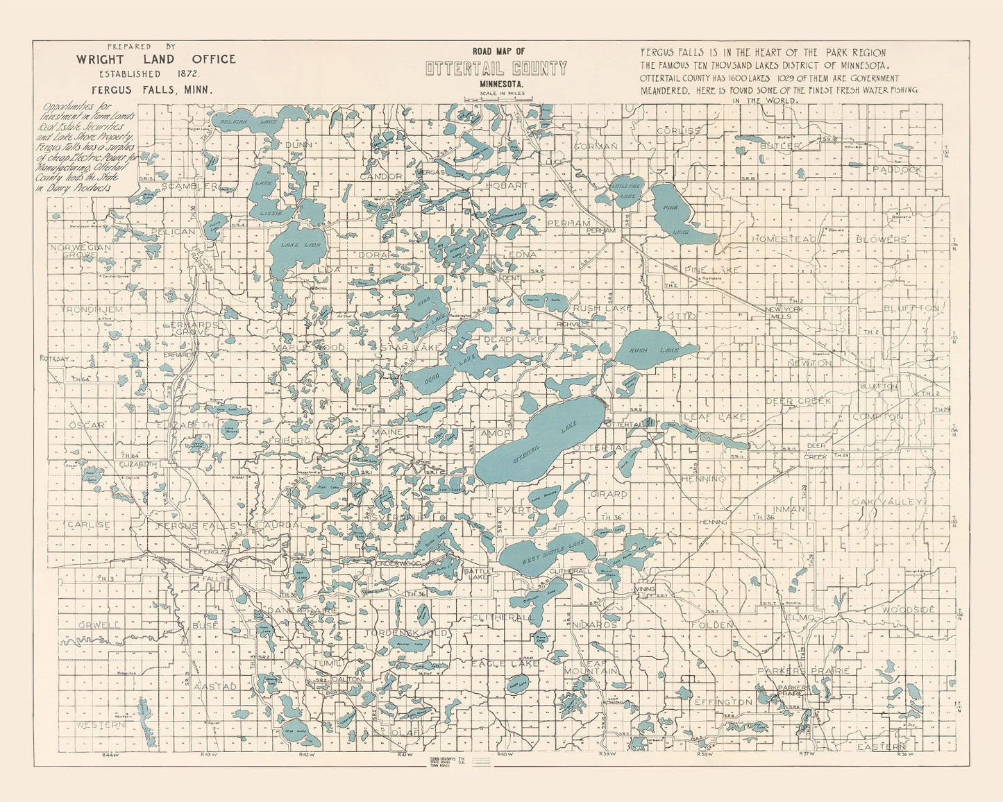 Vintage Map of Otter Tail County, Minnesota, 1920
