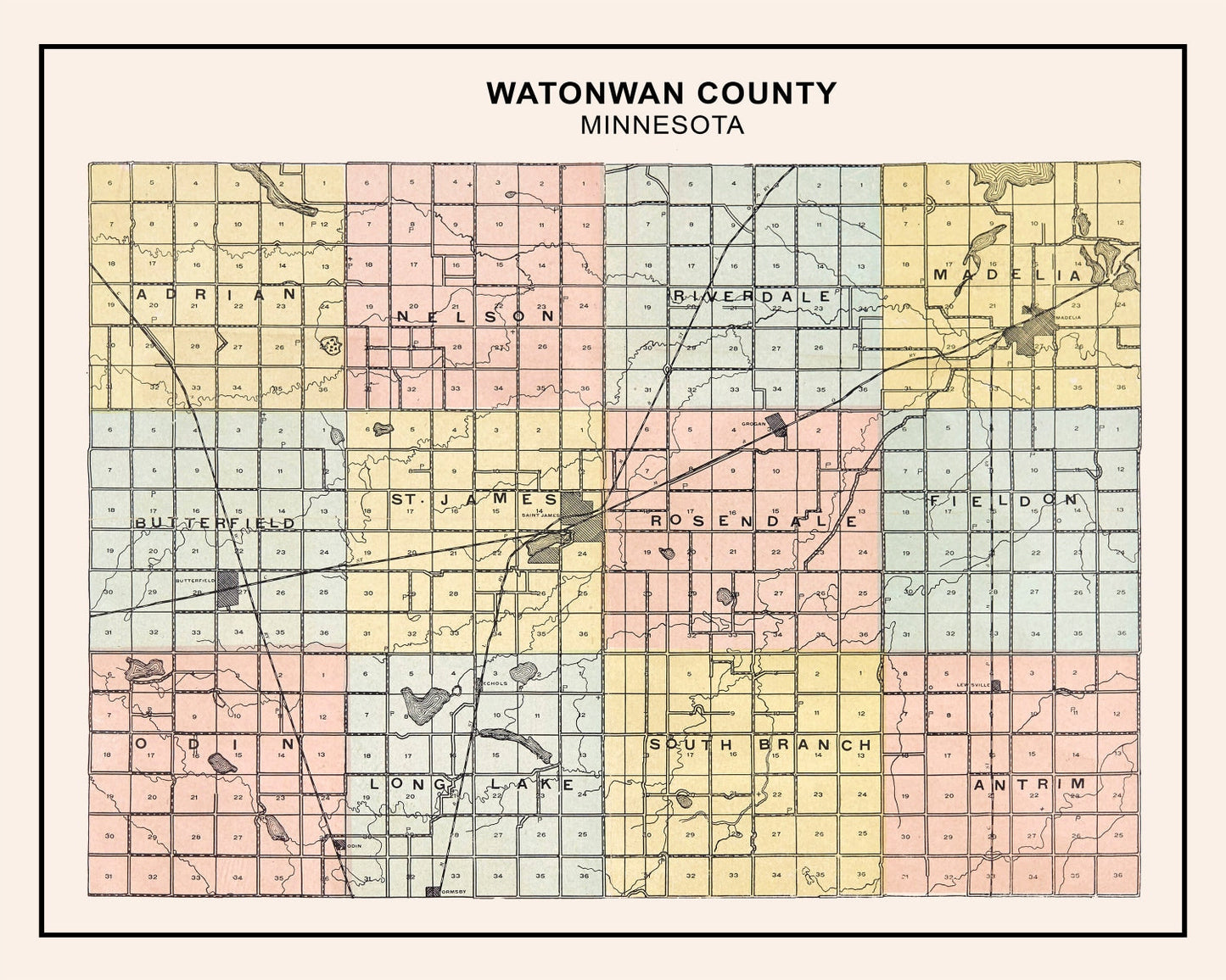 Vintage Map of Watonwan County, Minnesota, 1907