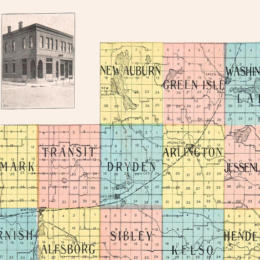 Vintage Map of Sibley County, Minnesota, 1907