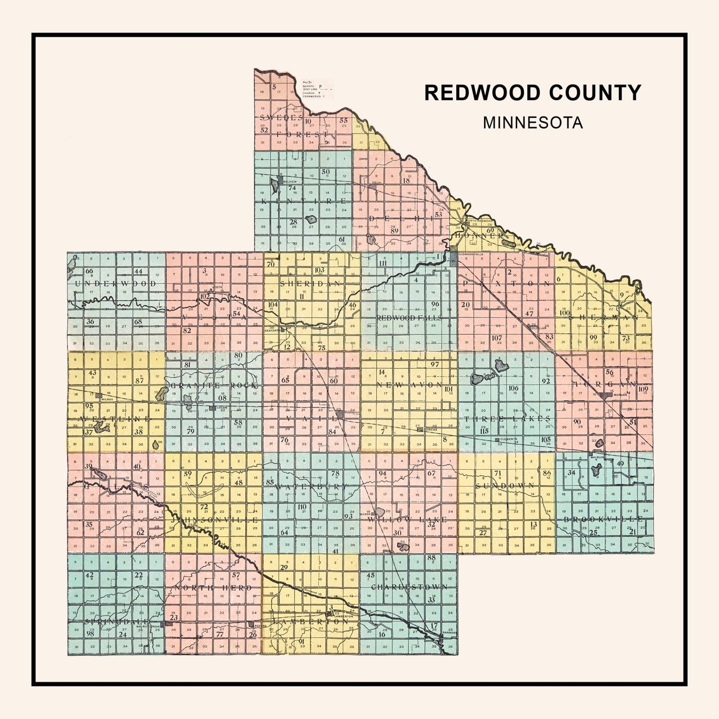 Vintage Map of Redwood County, Minnesota, 1907