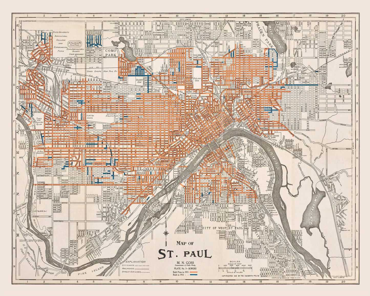 Vintage Map of St. Paul, Minnesota, 1915