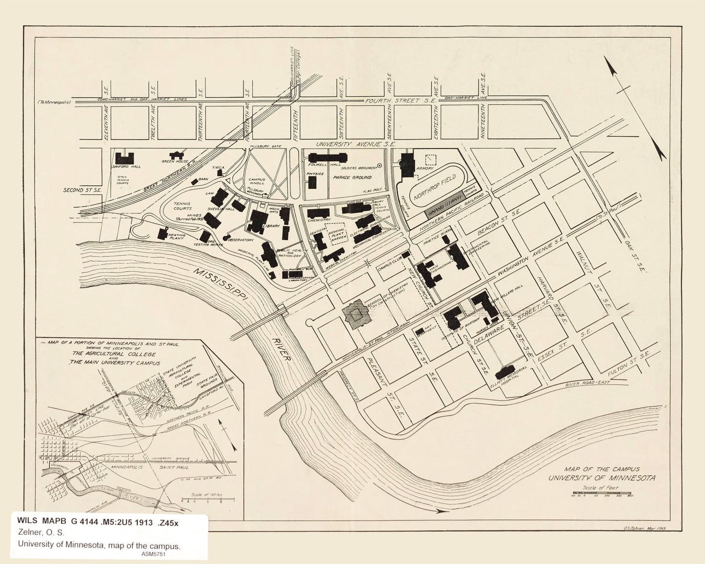 Vintage University of Minnesota Minneapolis Map, 1913