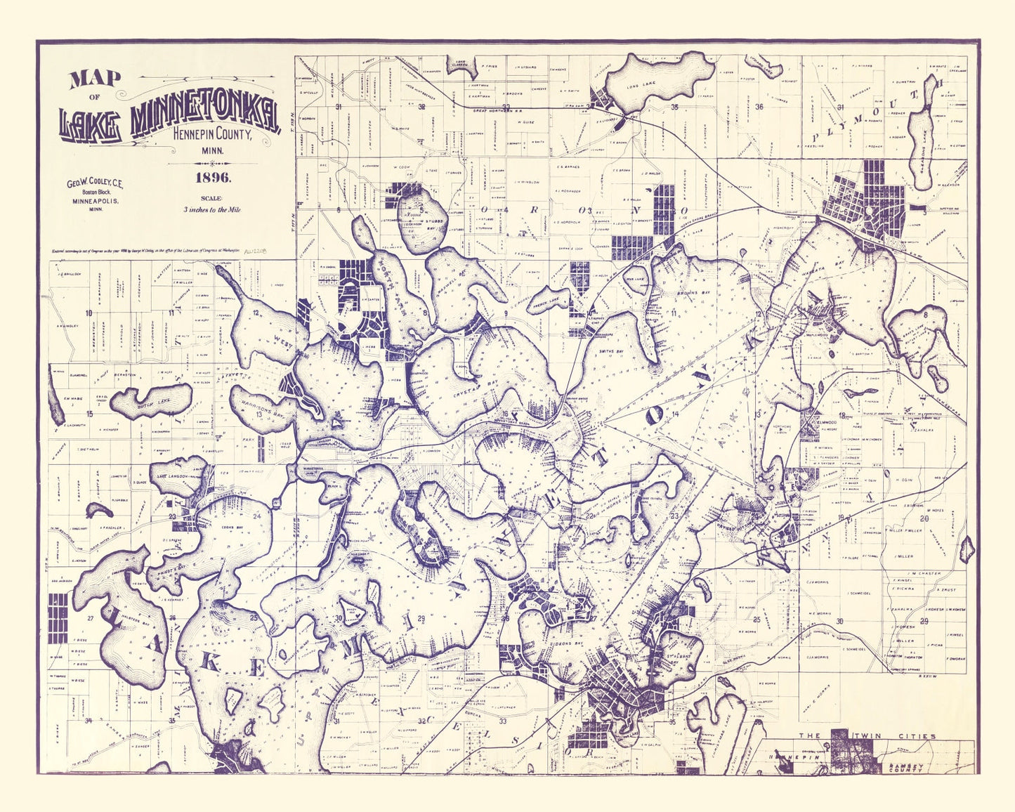 Vintage Map of Lake Minnetonka, Minnesota, 1896