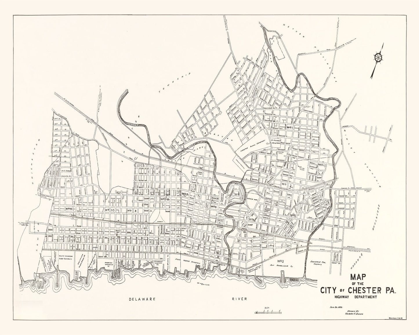 Vintage Map of Chester, Pennsylvania, 1929