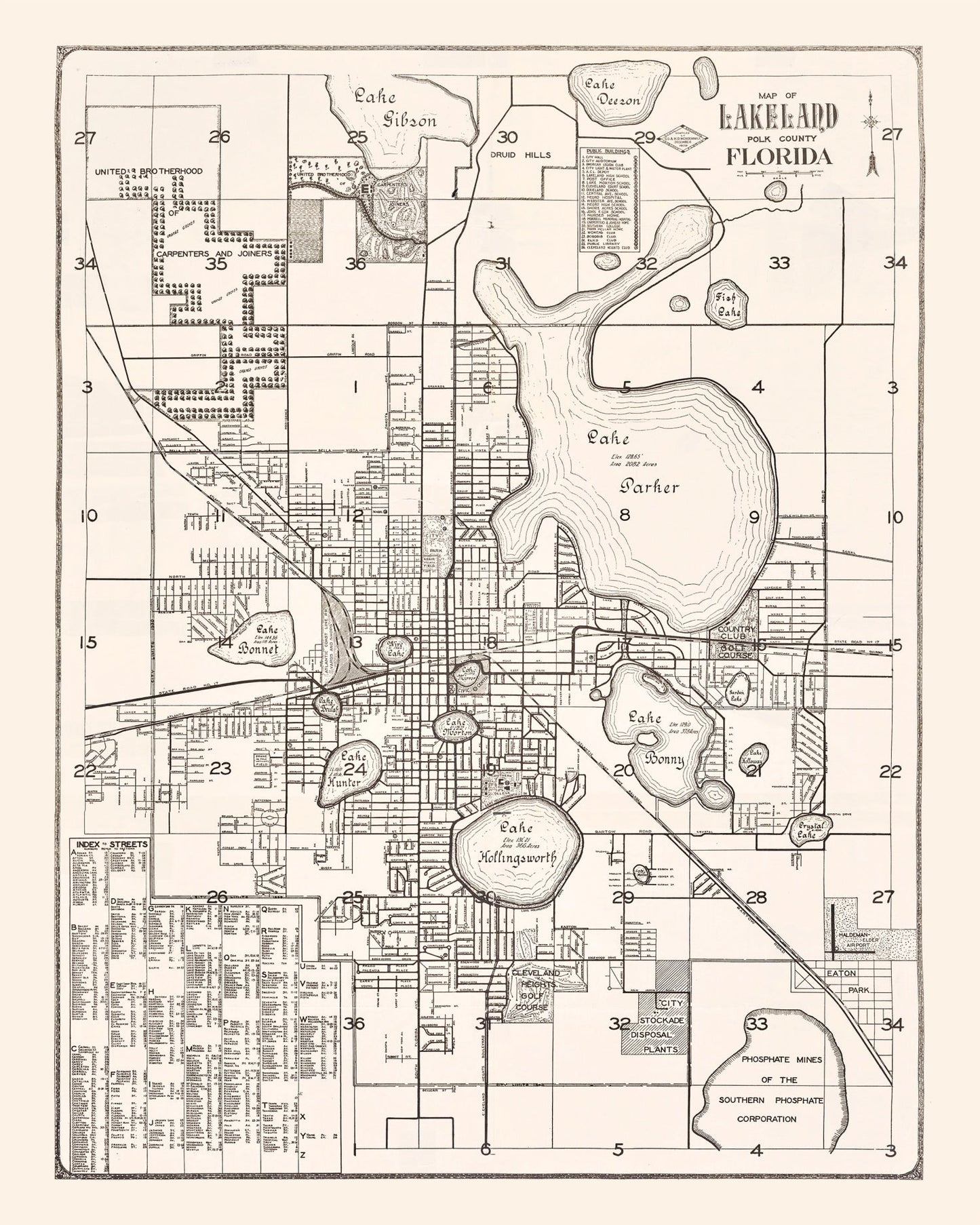 Vintage Map of Lakeland, Florida, 1929