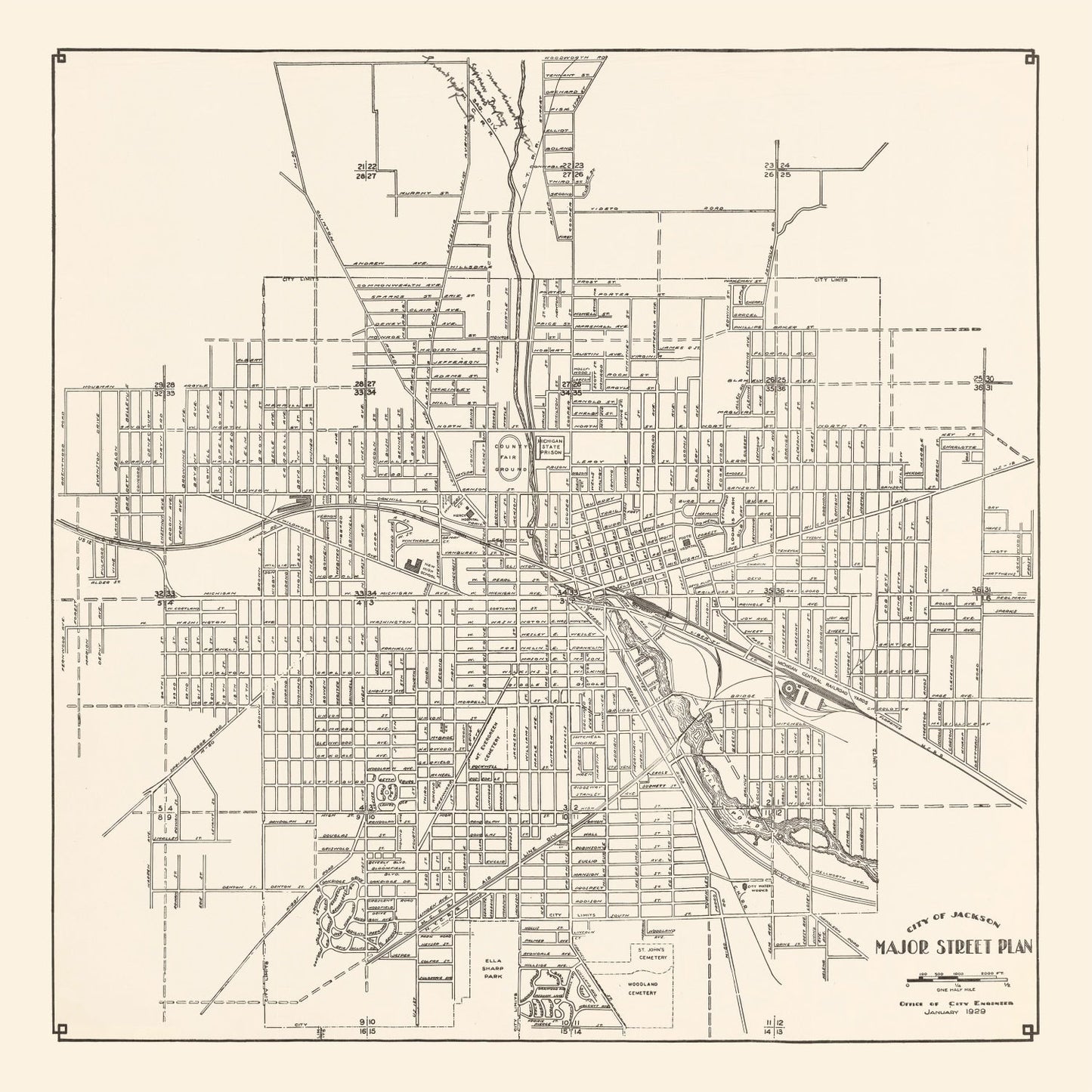 Vintage Map of Jackson County, Michigan, 1929