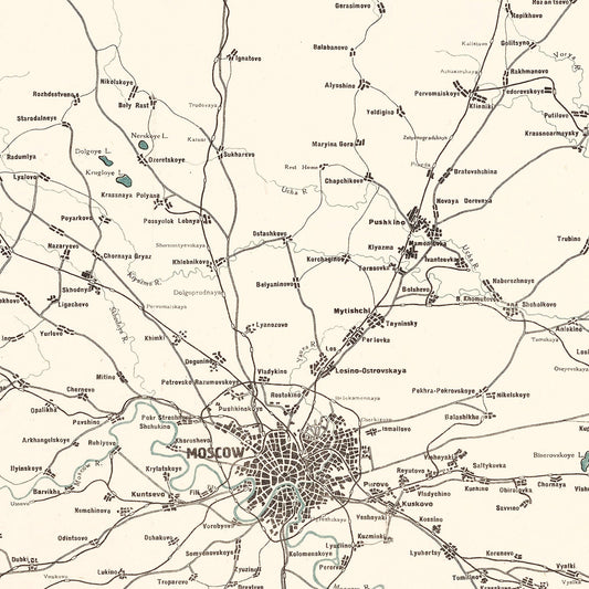 Vintage Map of Moscow, Russia, 1928