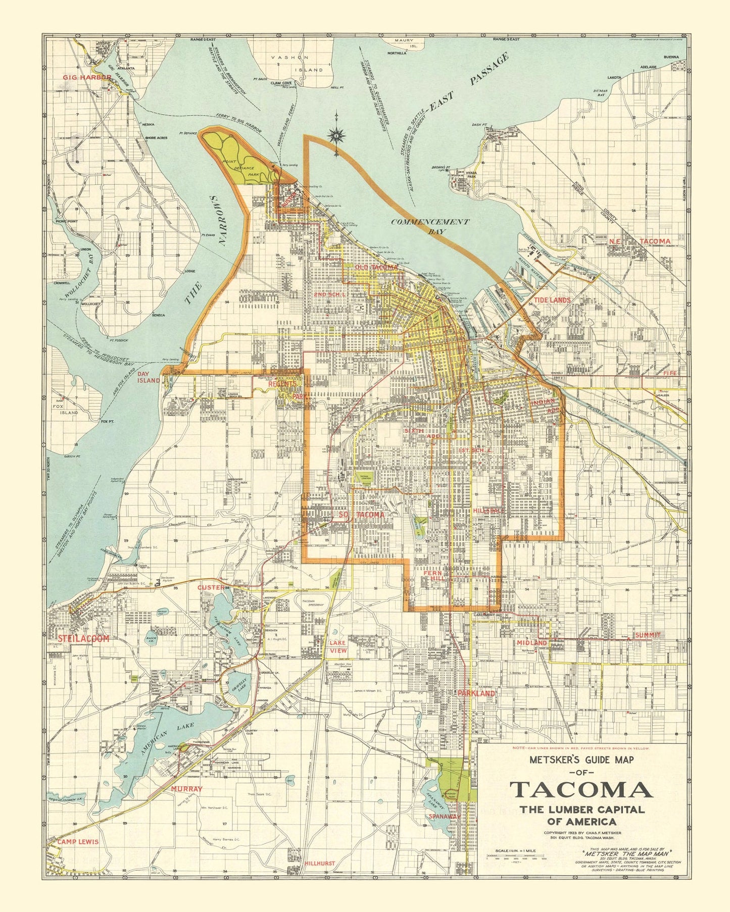 Vintage Map of Tacoma, Washington, 1923